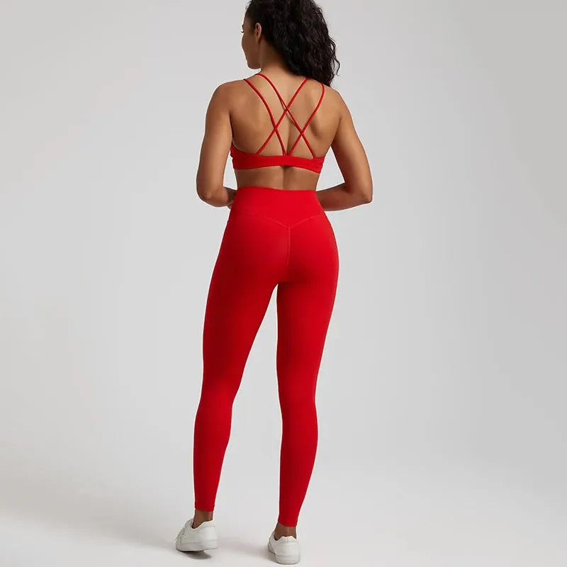 Buttery Soft Women's Yoga Set - High Waist Gym Leggings & Crisscross Sports Bra 2-Piece Workout Outfit | Perfect for Yoga, Pilates, Gym & Lounge Wear