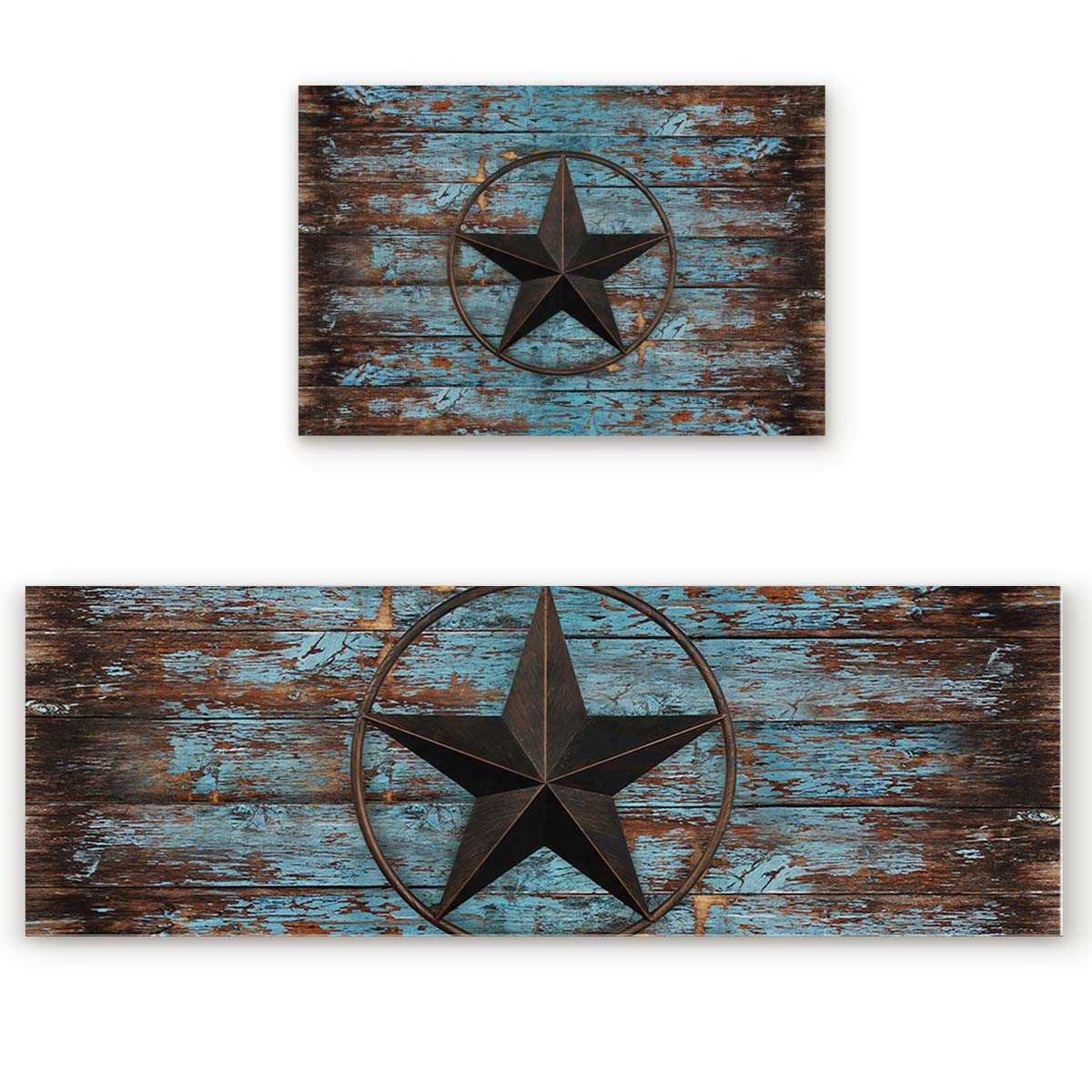 Anti-Fatigue Kitchen Floor Mats Set - 2-Pack Non-Slip Waterproof Standing Mats with Rustic Texas Star Design, Perfect for Cooking, Baking & Dishwashing Comfort