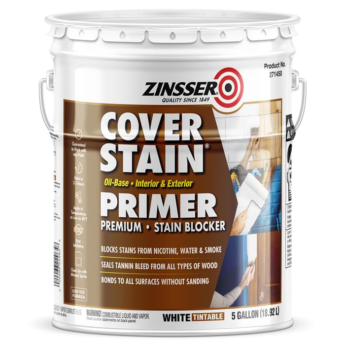 Rust-Oleum 271450 Oil-Based Primer Sealer & Stain, 5-Gallon - Ideal for Wood, Metal & Concrete Protection & Restoration