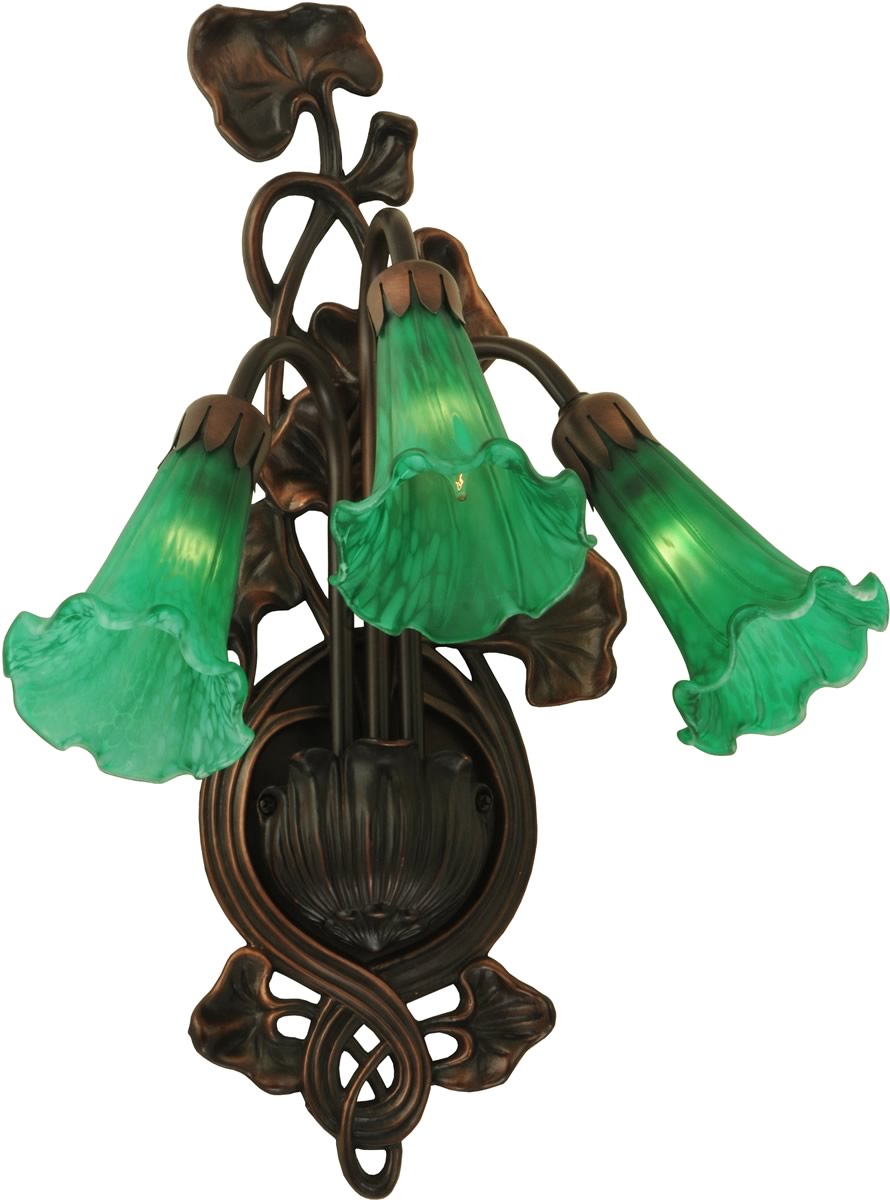 11W Green Pond Lily 3-Light Wall Sconce - Vintage Floral Outdoor Lighting for Patio, Garden & Porch Decor