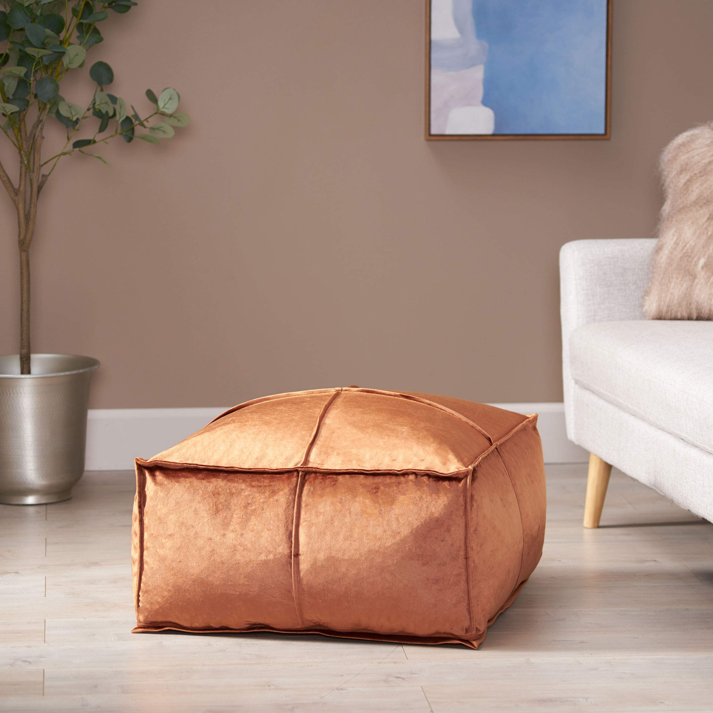 Christopher Knight Home Harrison Modern Glam Velvet Square Bean Bag Ottoman in Bronze - Stylish Footrest & Lounge Seating for Living Room, Bedroom & Dorm Decor