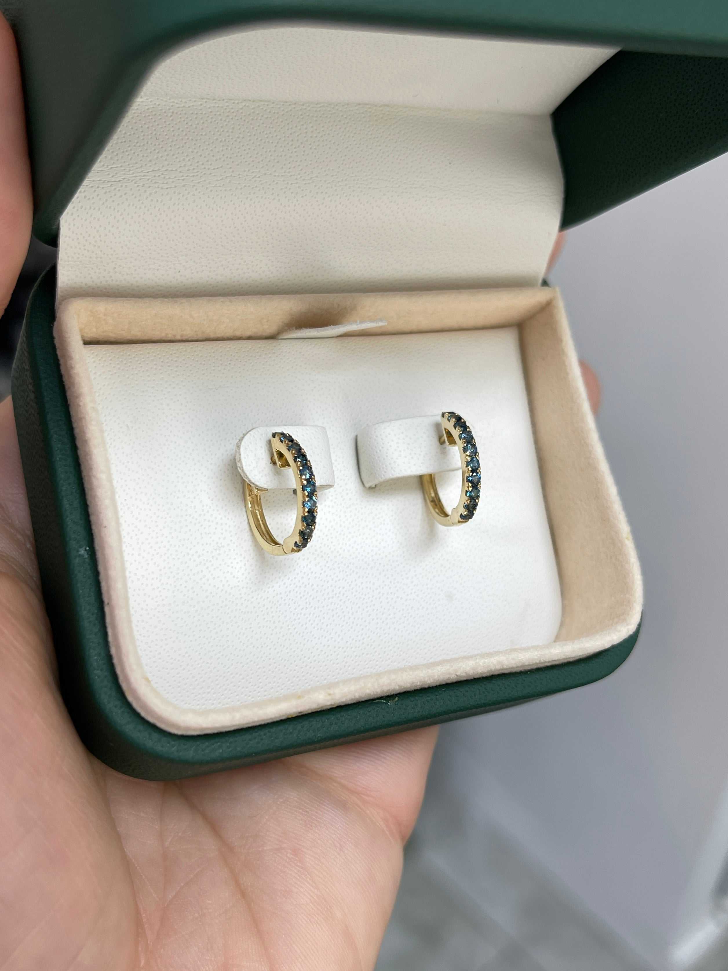 0.61tcw Sapphire Huggie Earrings 14K Yellow Gold - Elegant Dainty Hoop Earrings for Women, Perfect for Everyday Wear, Date Night & Special Occasions