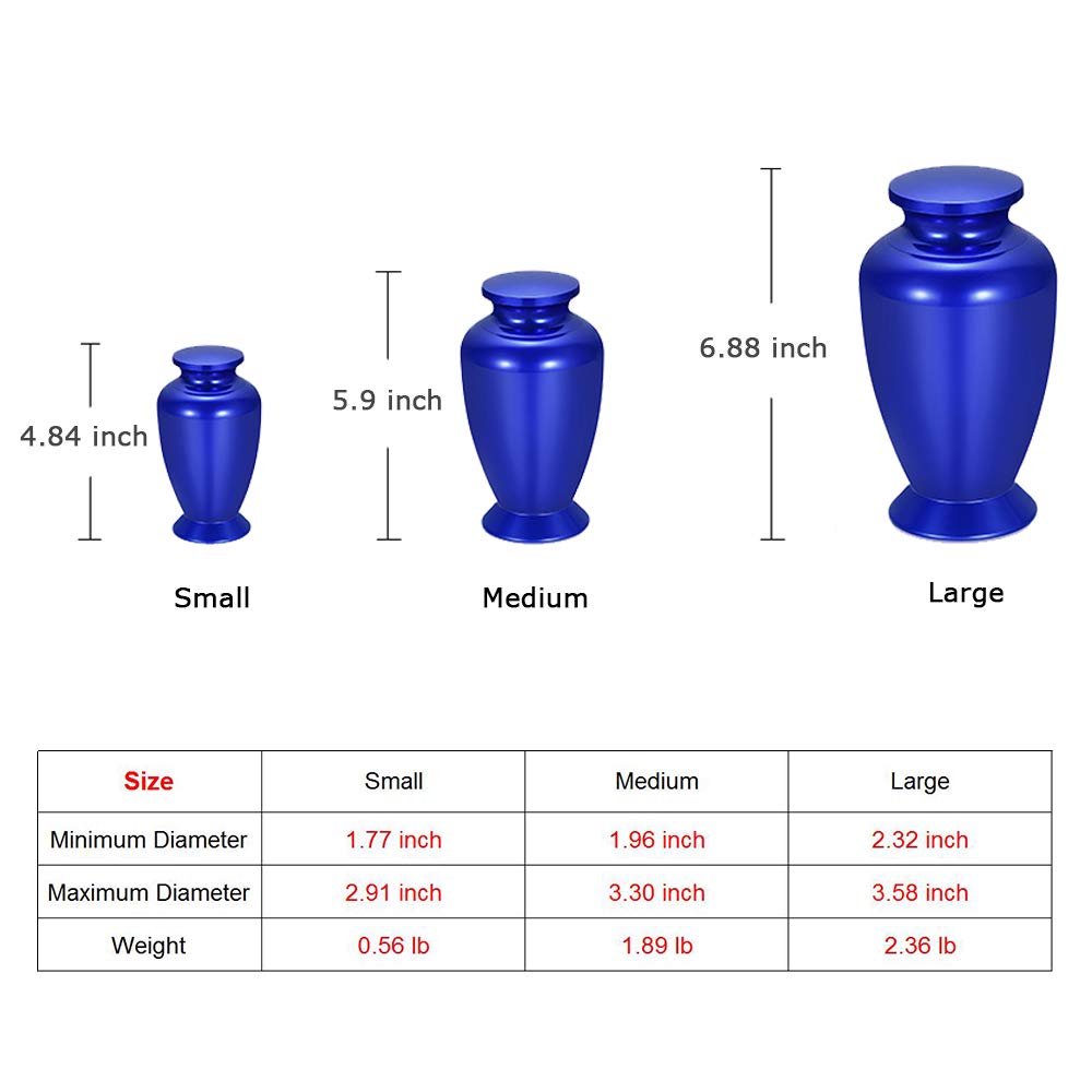 Premium Aluminum Cremation Urn for Human & Pet Ashes - Small, Medium, Large Sizes - Keepsake Memorial Urn for Funeral, Home Display & Scattering Ceremonies (Elegant Blue, Large)