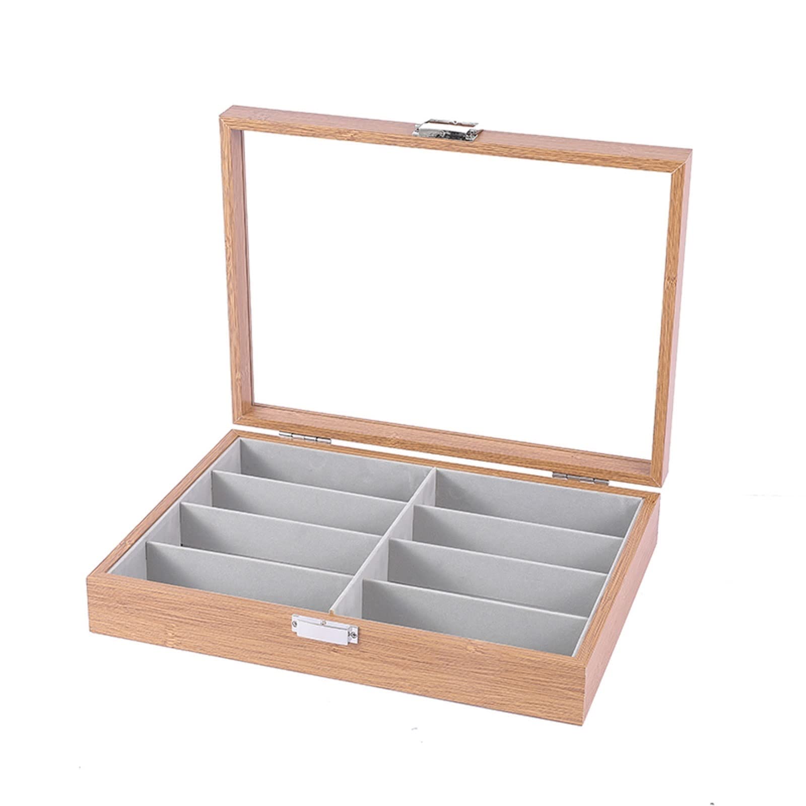 Gray Velvet Sunglasses Storage Box with Lid - Large Display Cabinet & Organizer Tray for Glasses - Perfect for Retail Stores, Home Organization & Travel Accessories