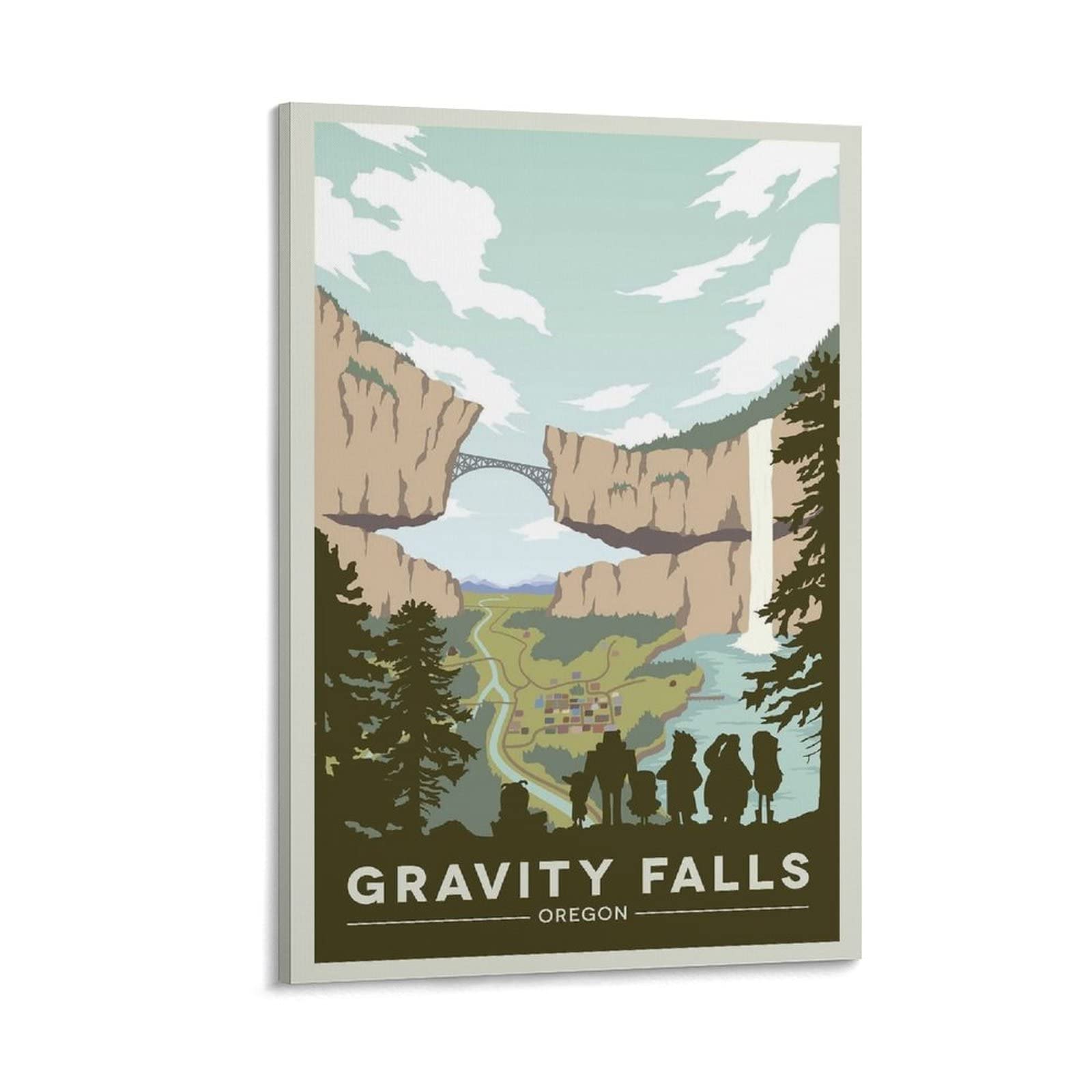 Vintage Canvas Painting - Gravity Falls National Park Landscape Art Print | 12x18 Inch (30x45cm) Retro Travel Poster | Wall Decor for Living Room, Bedroom & Office