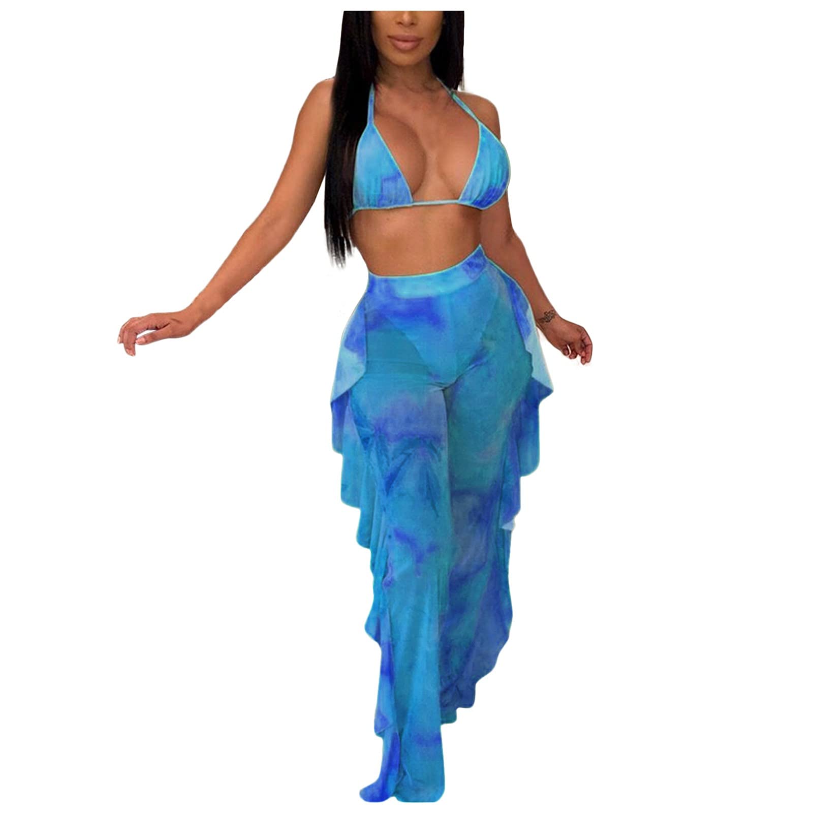 Women's 2-Piece Jumpsuit Set with Ruffle Crop Top & Long Pants - Trendy Outfits for Women, Casual Suits & Dress Jackets - Perfect for Office, Party, and Date Night Outfits