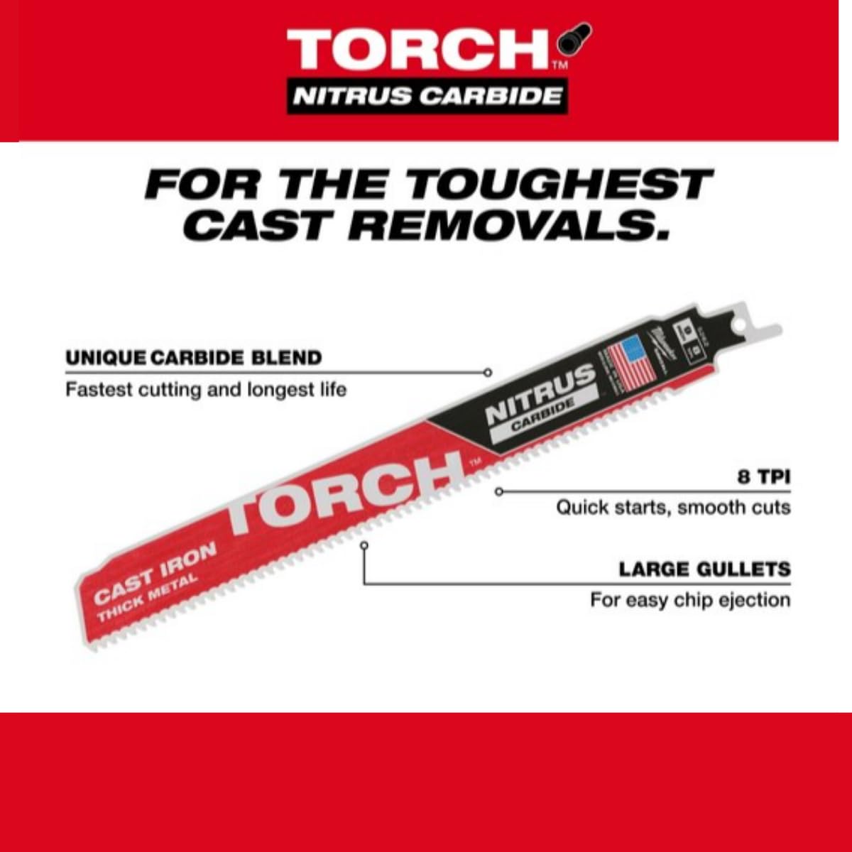 Milwaukee 48-00-5563 12-Inch 7 TPI Reciprocating Saw Blades for Cast Iron & Thick Metals - 5-Pack | Heavy-Duty Demolition & Metal Cutting | Ideal for Construction, Plumbing & HVAC Work