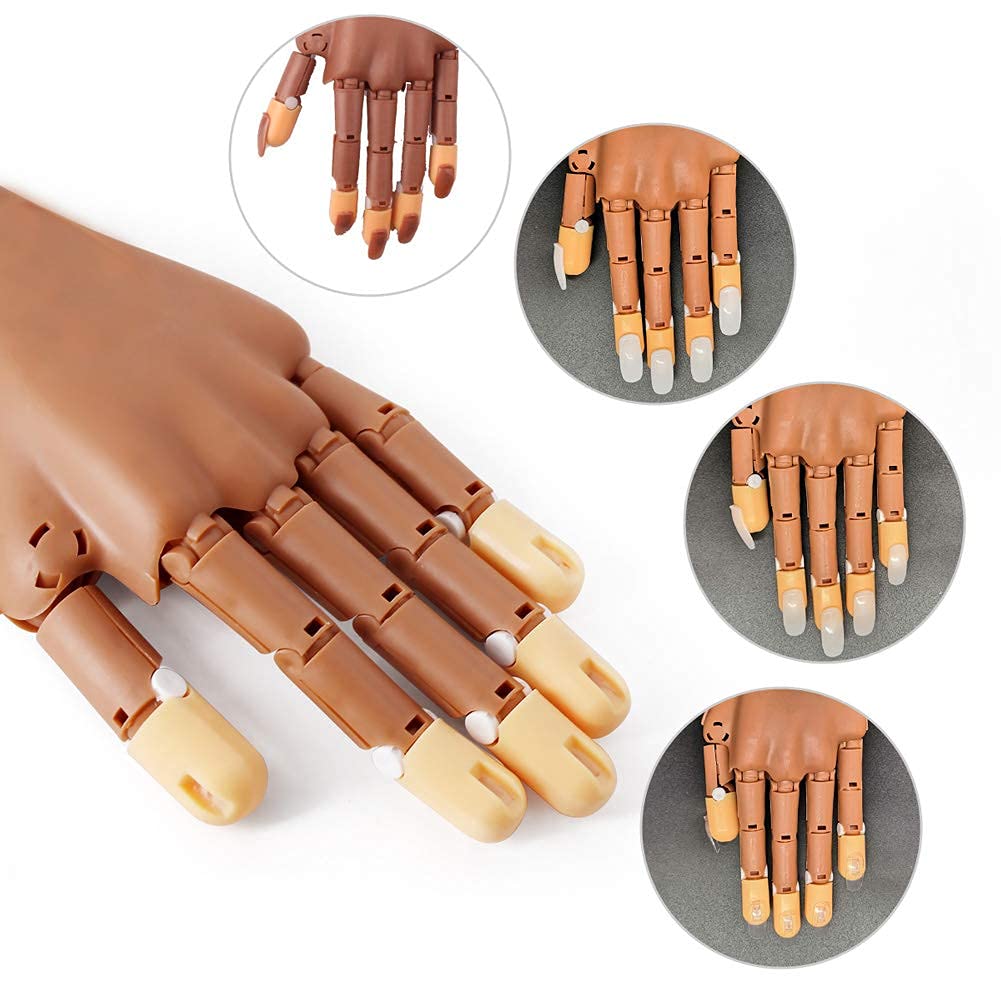 Professional Acrylic Nail Practice Hand with 400pcs Nail Tips - Non-Slip Flexible Fake Hands for Nail Art Training - Perfect for Beginners & Salon Practice (Brown) - Ideal for Home Practice, Nail School & Professional Skill Development