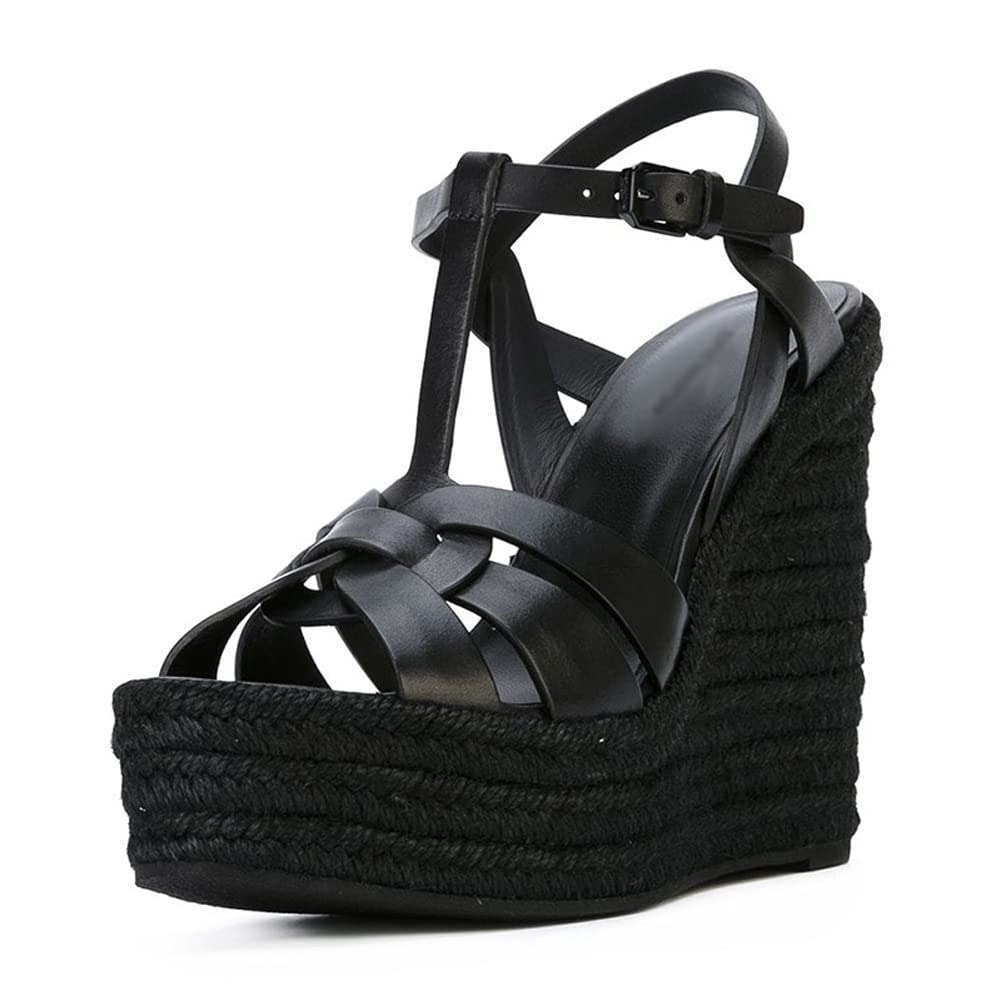 AIpOGn Women's Platform Sandals - 16CM High Wedge Hemp Rope Weaving Slingback Sandals | Retro Leather Summer Fashion Heels for Beach, Party & Casual Outfits