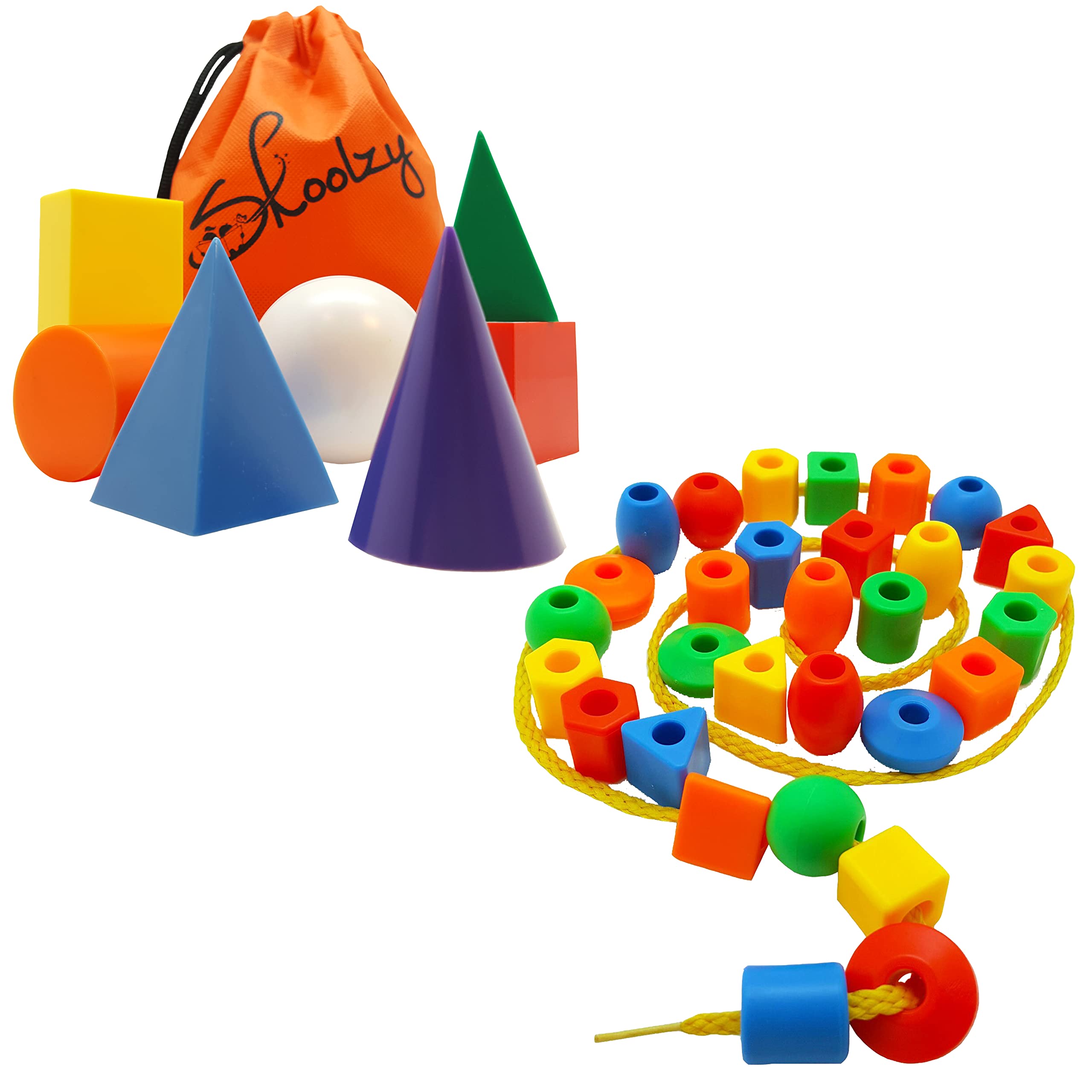 Skoolzy Montessori Lacing Beads for Toddlers - Educational Geometric Shape Toys for Preschool Learning, Fine Motor Skills & Hand-Eye Coordination | Perfect for Classroom, Homeschool & Occupational Therapy Activities
