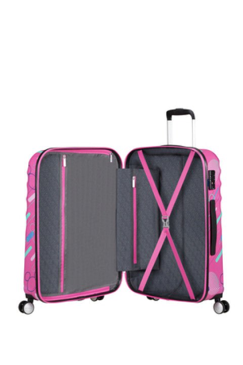 American Tourister Disney Wavebreaker Spinner Medium Luggage - Minnie Future Pop Design | Lightweight Durable Suitcase for Travel, Vacation & Business Trips | Carry-On Approved for Airlines