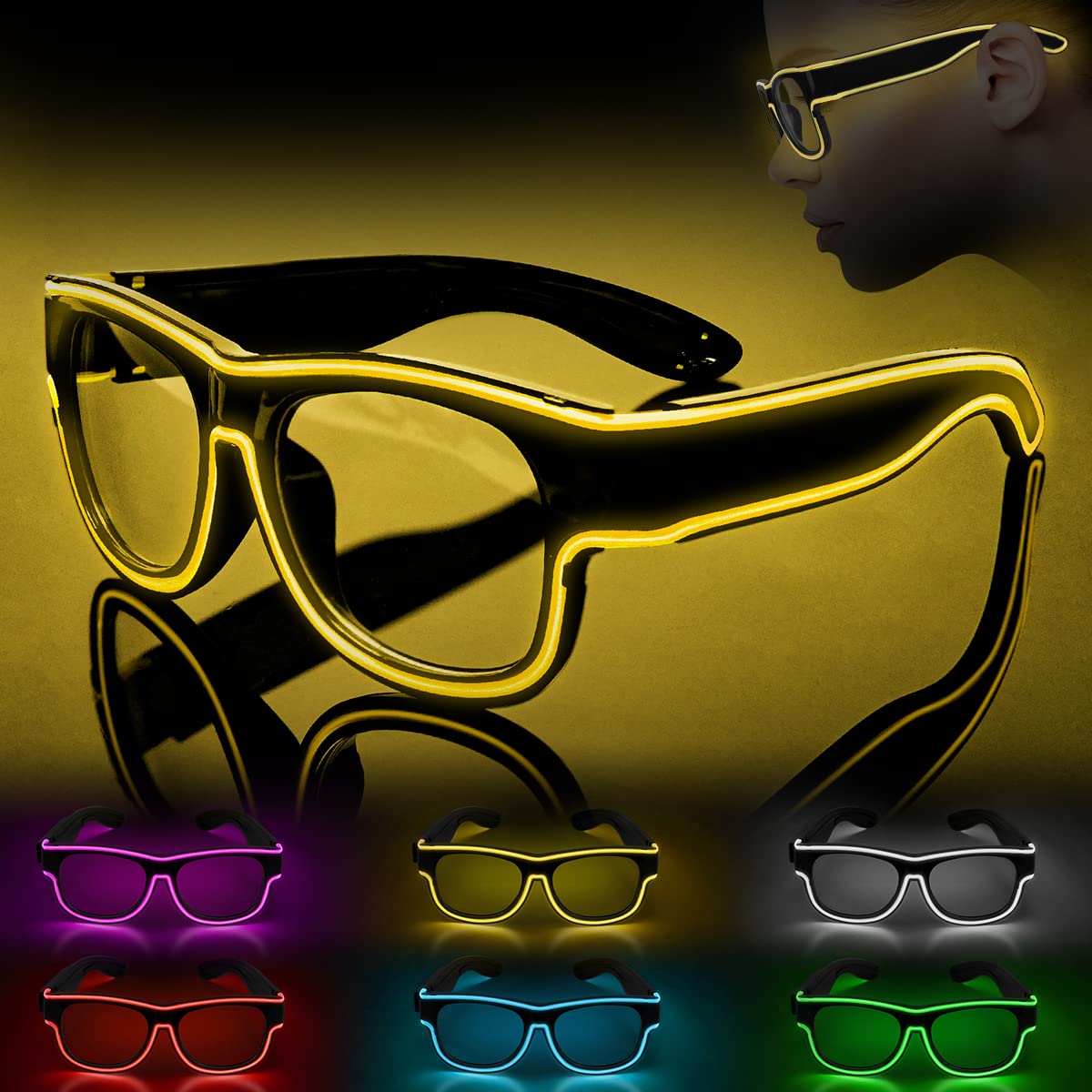 Wireless LED Light Up Glasses - 3 Lighting Modes, Glow in The Dark Party Glasses for DJ, EDM, Halloween, Christmas - Perfect for Nightclubs, Raves, Concerts & Festivals