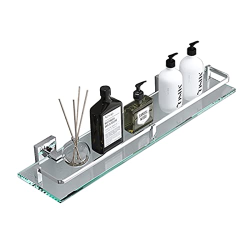 8MM Extra Thick Tempered Glass Wall Mounted Bathroom Shelf - 41cm Rectangular Shower Shelf with Polished Chrome Bracket - Bathroom & Kitchen Storage Organizer for Shampoo, Soap & Towels