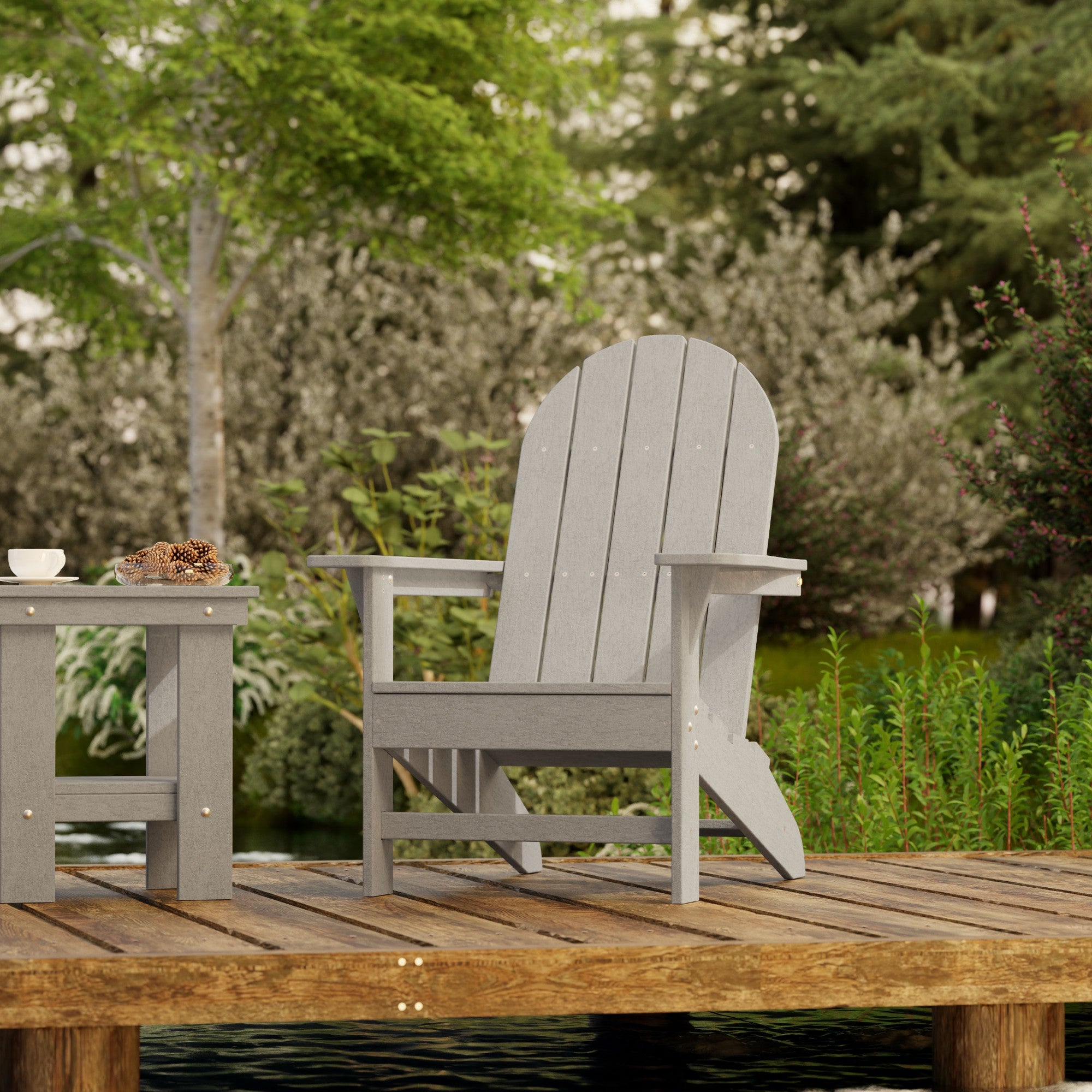 Freedom 3-Piece Traditional Adirondack Chair Set with Side Table - Outdoor Patio Furniture for Garden, Deck, Poolside & Backyard Relaxation