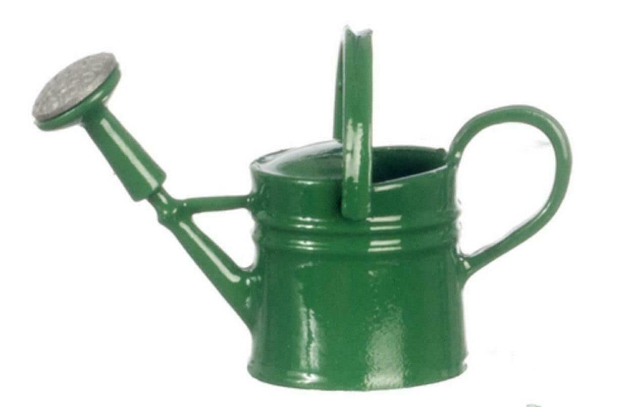 Melody Jane Dollhouse Miniature Green Metal Watering Can 1:12 Scale - Perfect for Dollhouse Gardens, Fairy Gardens & Model Scenes