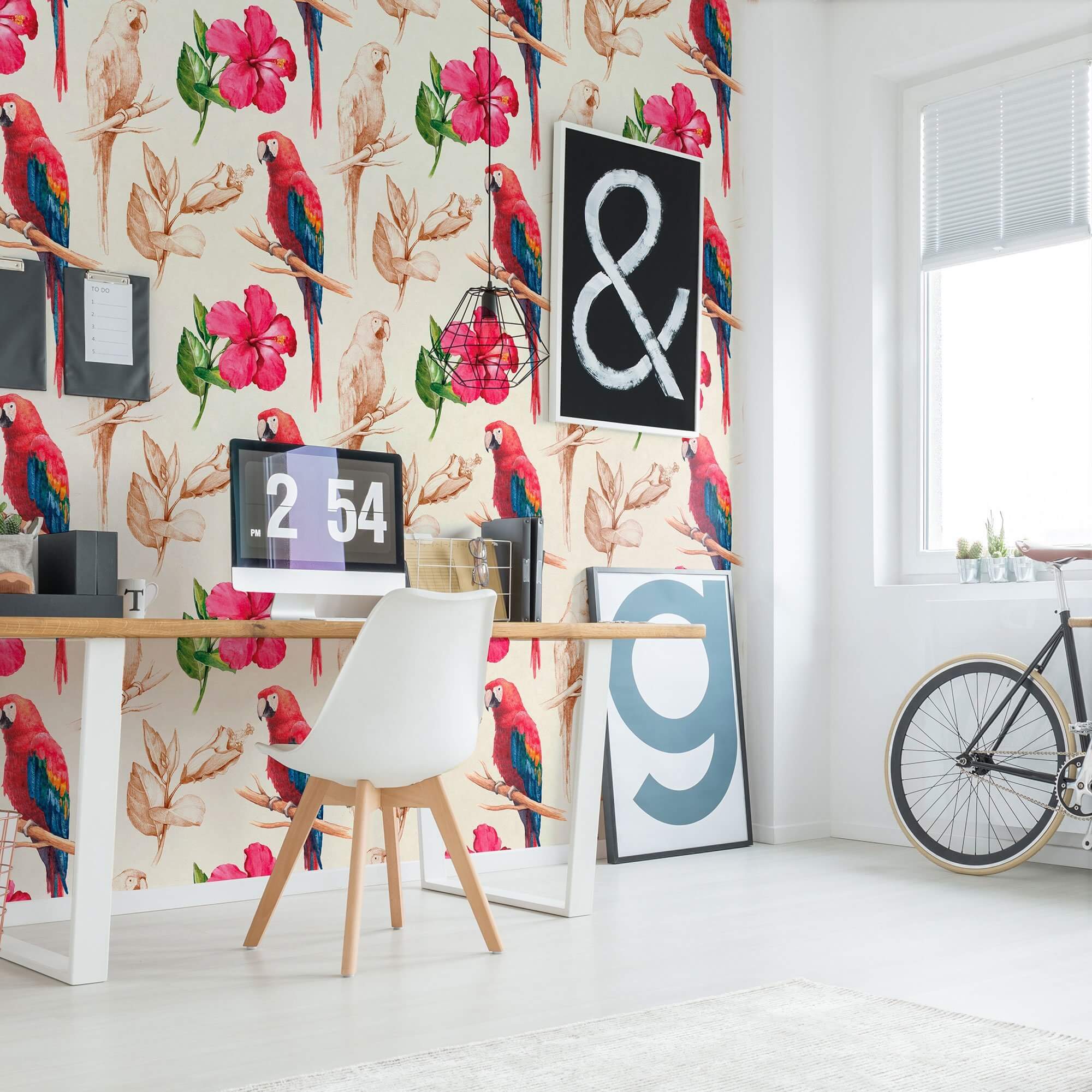 Red and Tan Bird Animal Peel and Stick Removable Wallpaper 2321 - Self-Adhesive Decorative Wall Mural for Nursery, Bedroom, Living Room Decor