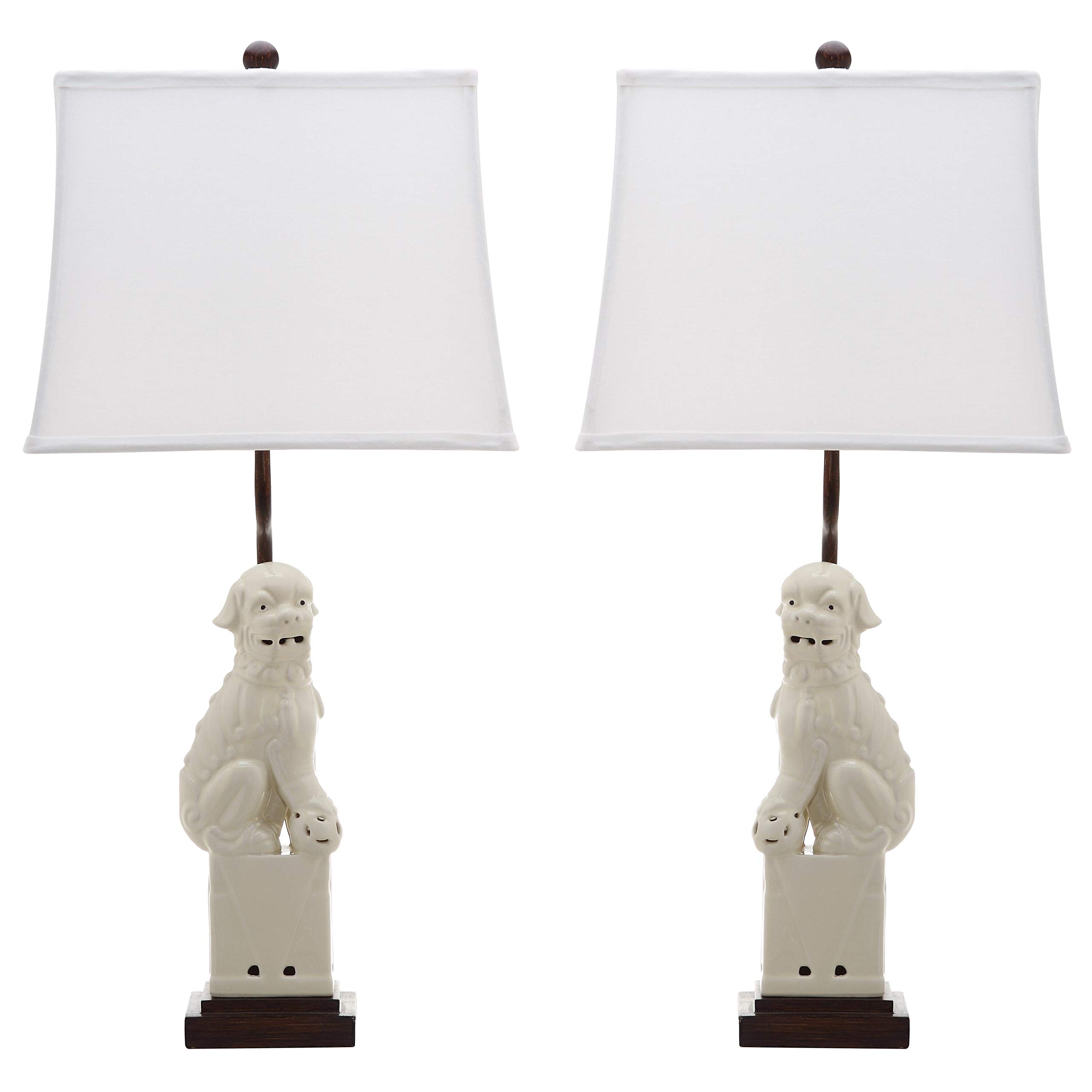Fu Dog Lamp Set of 2 - Chinese Ceramic Guardian Statue Lighting for Home Decor