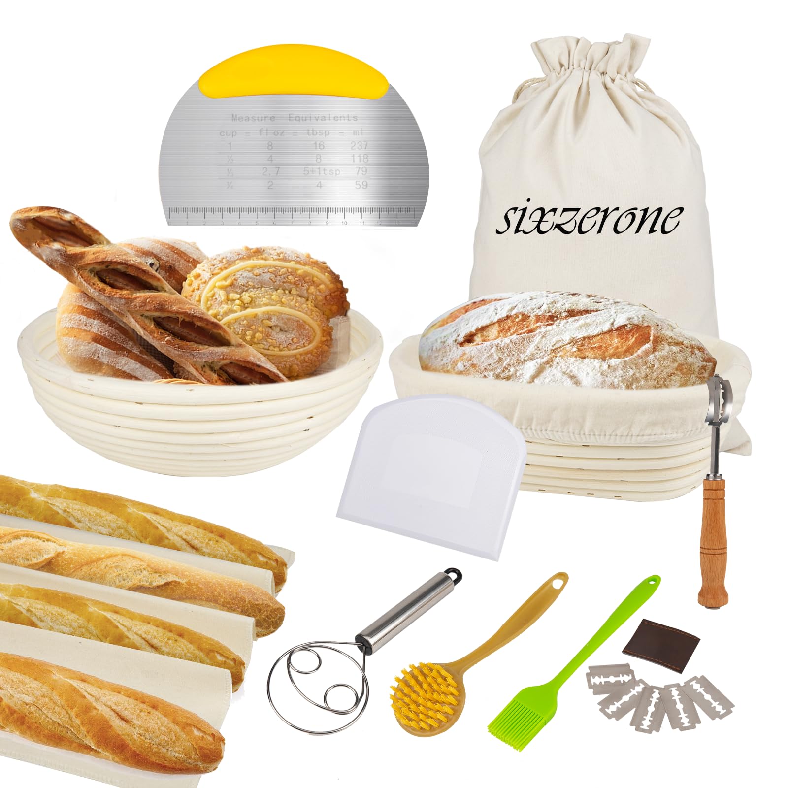 Premium Sourdough Bread Baking Kit - 2-Piece Banneton Proofing Basket Set (9
