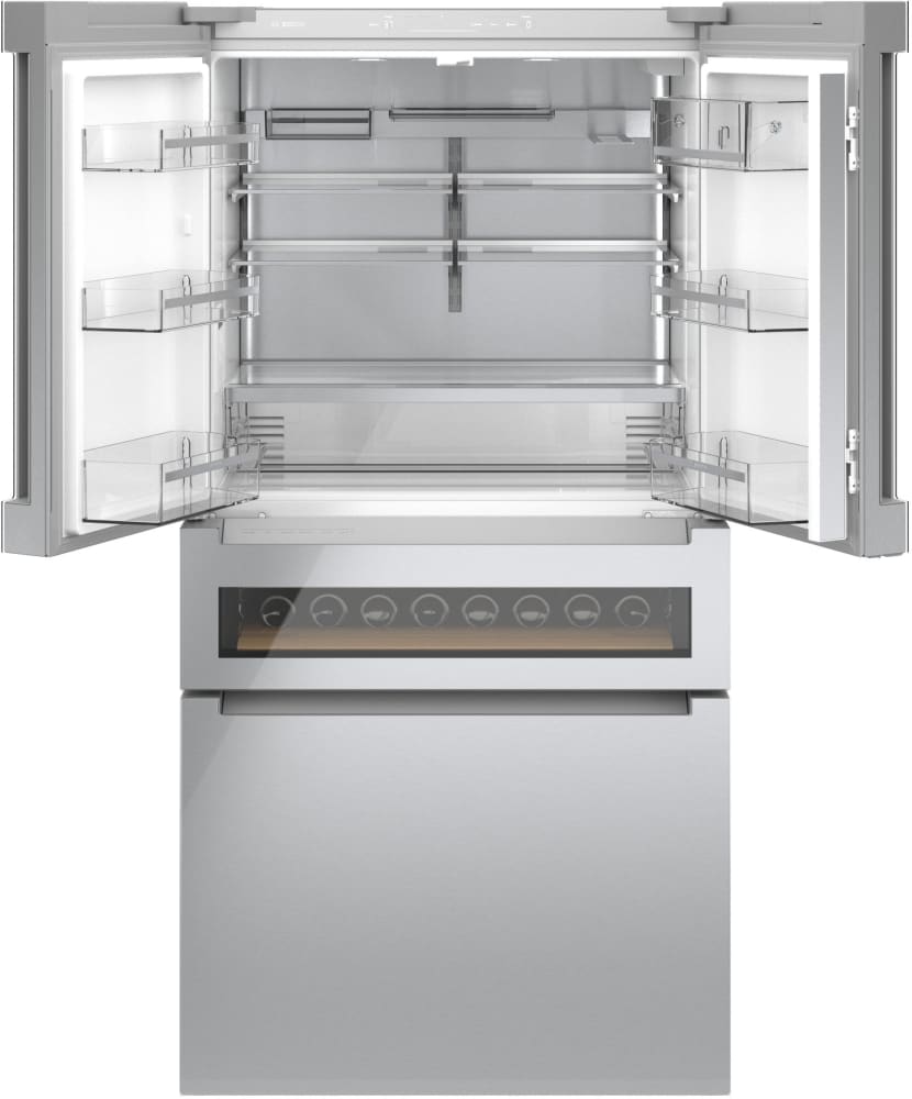 BOSCH B36CL81ENG 800 Series 36 Inch Freestanding French Door Smart Refrigerator - Stainless Steel with Glass Finish for Modern Kitchen & Open Floor Plan Homes