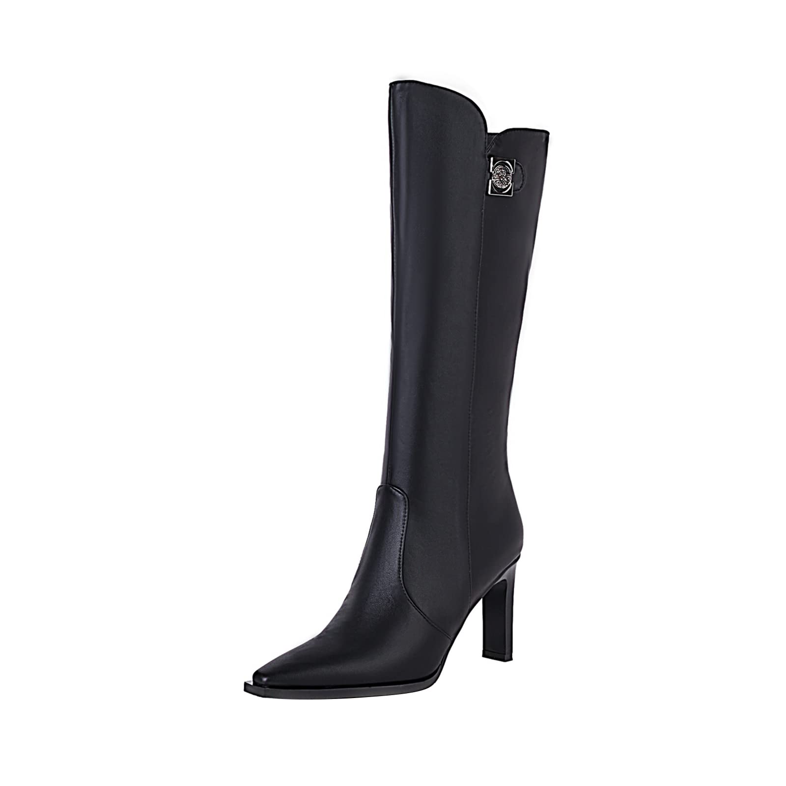 KaieeKeio Women's Knee High Boots with Chunky Heel & Square Toe - Fashionable High Heel Zipper Boots for Fall/Winter, Office Wear, Night Out & Date Night
