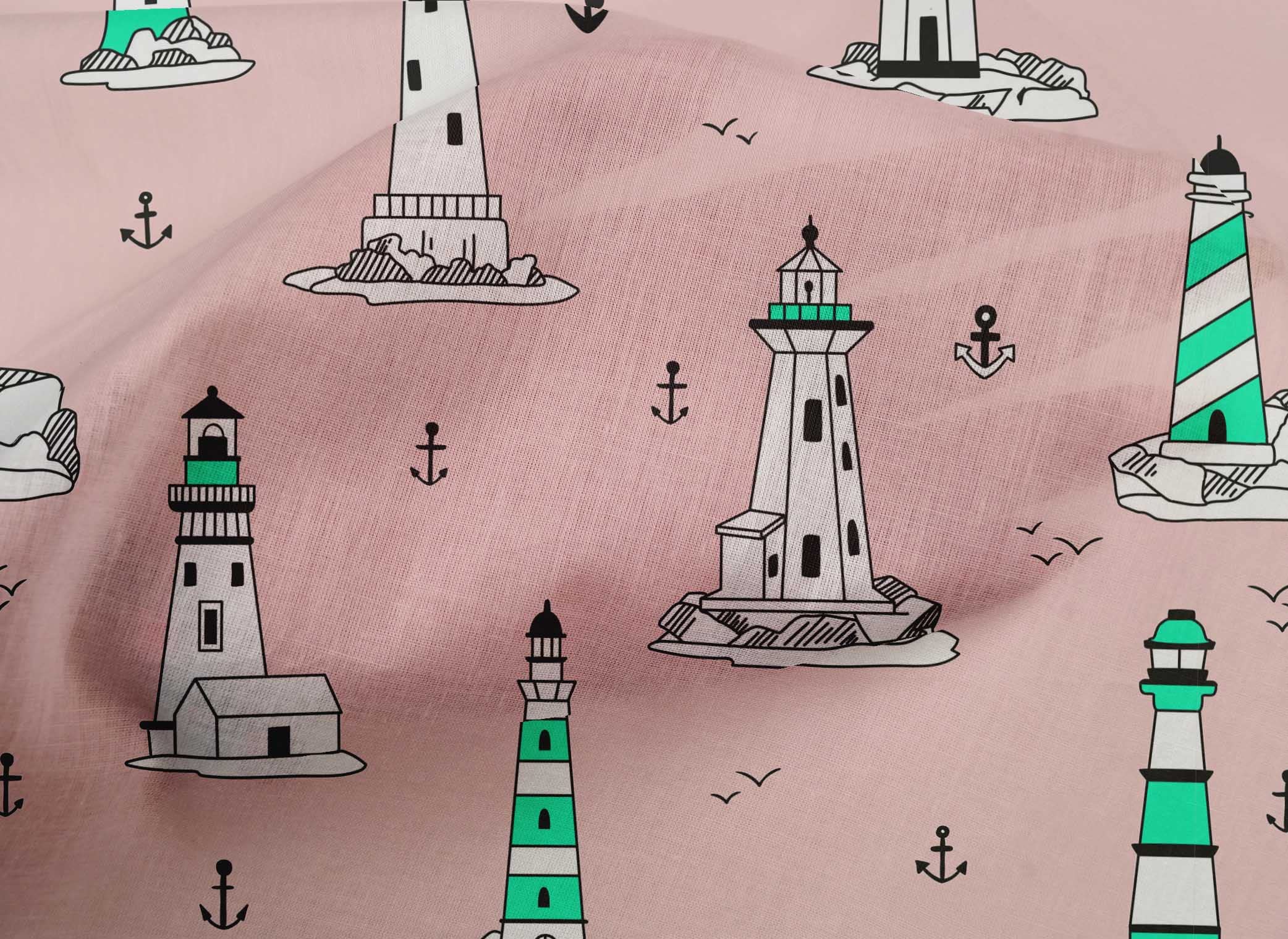 oneOone Cotton Cambric Pink Salmon Fabric - 42 Inch Wide Light House Dress Material, Printed Fabric by The Yard | Perfect for Summer Dresses, DIY Projects & Home Decor