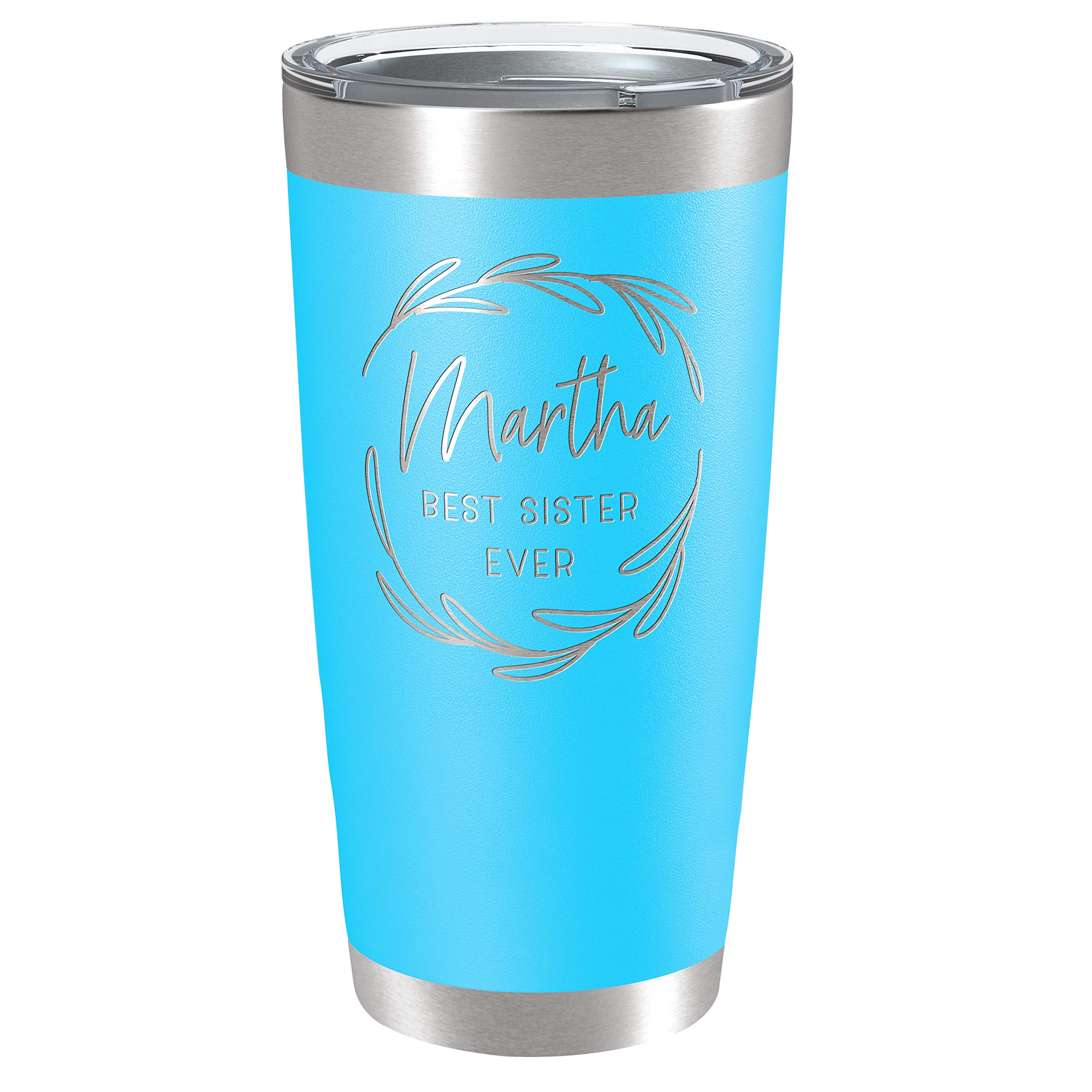 Personalized 20 oz Stainless Steel Tumbler with Lid - 13 Unique Designs | Double-Walled Insulated Coffee Cup for Hot & Cold Drinks | Perfect for Travel, Gym, Fitness & Office | Sky Blue