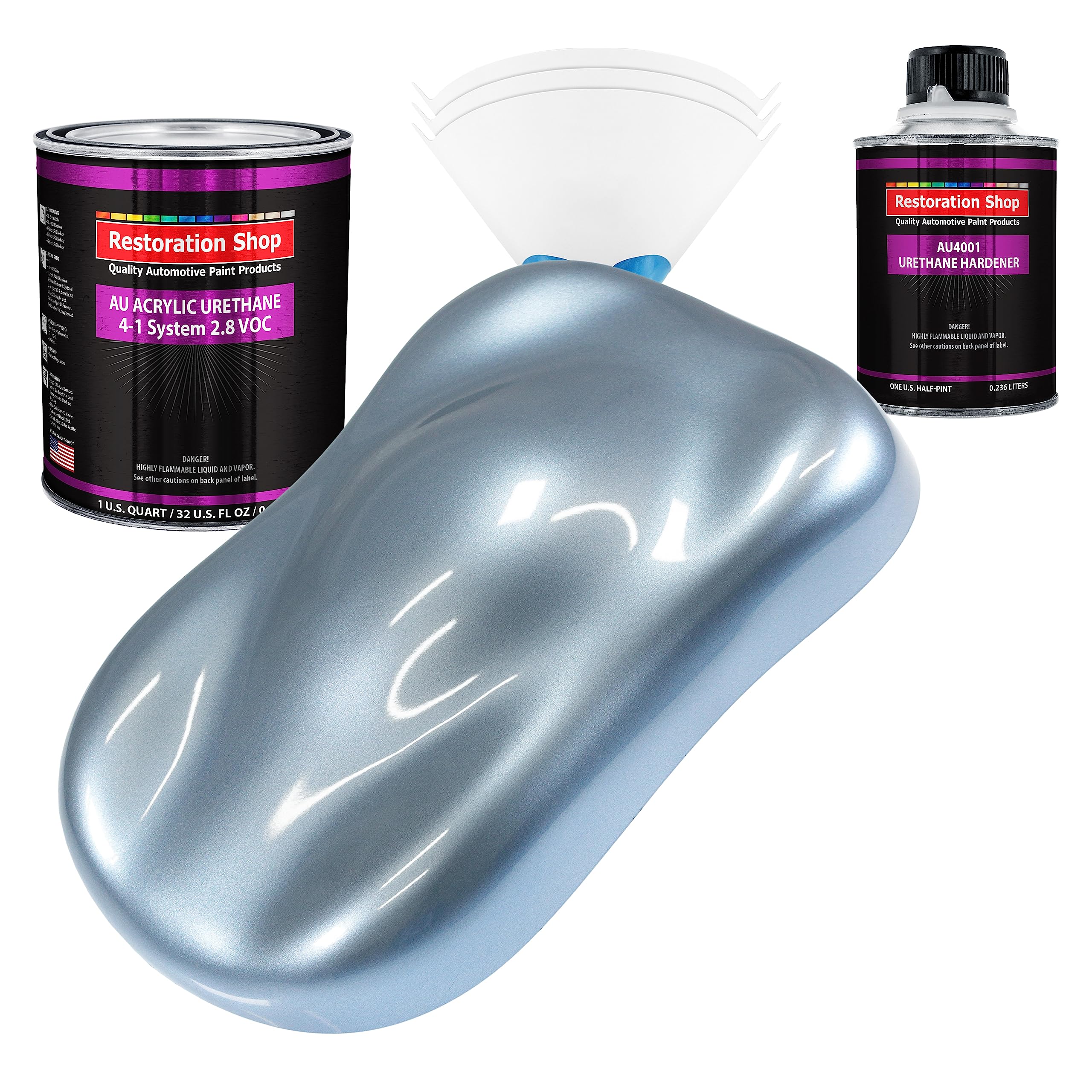Restoration Shop Glacier Blue Metallic Acrylic Urethane Auto Paint Kit - Professional Single Stage High Gloss Automotive Coating for Cars & Trucks (4:1 Mix Ratio, 2.8 VOC) - Perfect for Vehicle Restoration & Custom Paint Jobs
