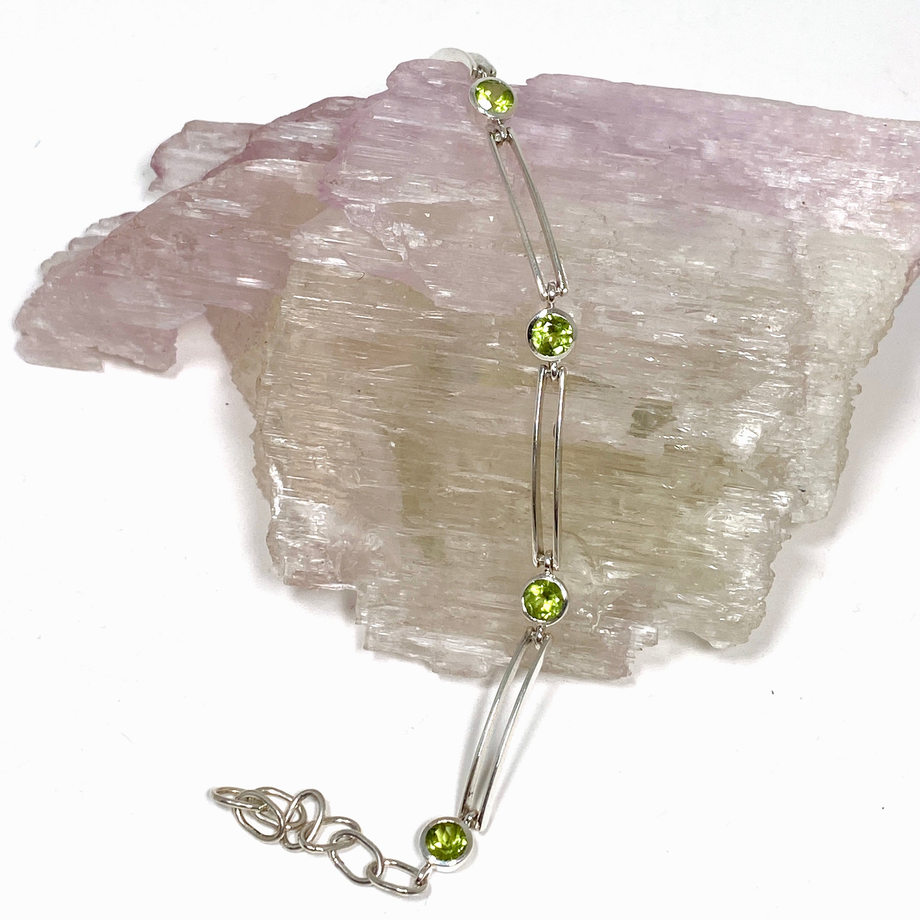Peridot Round Faceted Gemstone Silver Split Spacer Bracelet for Women - Elegant Jewelry Gift for Birthday, Anniversary & Special Occasions