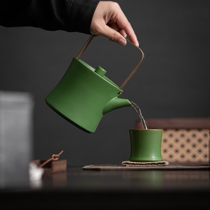Premium Chinese Green Bamboo Porcelain Tea Set - Handcrafted Ceramic Teapot & Cups for Home, Office & Gifting - Perfect for Afternoon Tea, Zen Meditation & Asian Tea Ceremonies