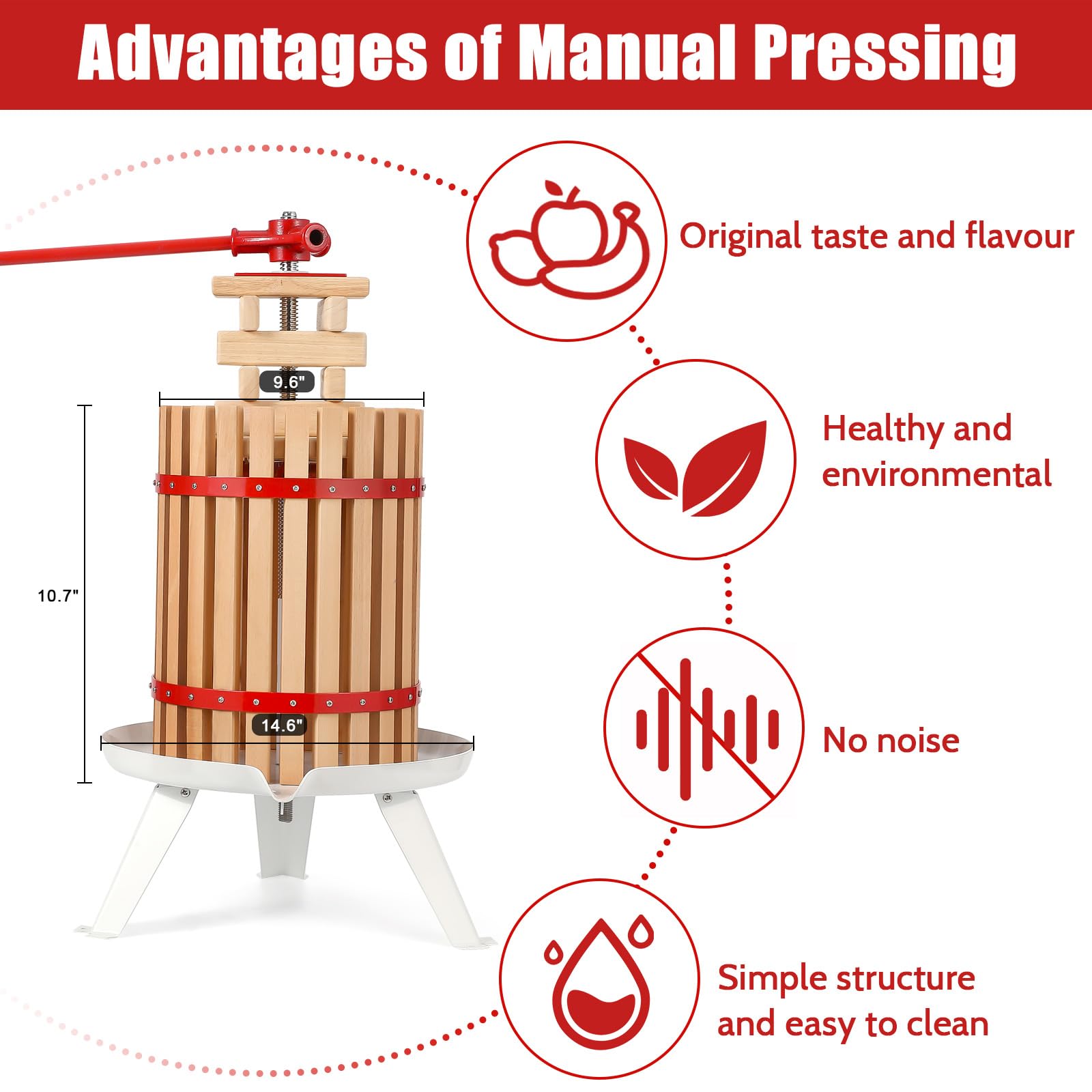 4.75 Gallon Manual Fruit Wine Press - Wood & Steel Construction with T-Handle | Stable Triangular Structure for Easy Wine Making | Perfect for Home Brewing, Outdoor Use & Kitchen | DIY Assembly Required | Great for Apples, Grapes & Berries