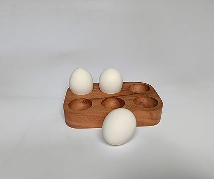 Acacia Wood Egg Holder with 6 Holes - Rustic Kitchen Countertop, Cabinet & Fridge Organizer - Natural Wooden Egg Tray for Fresh Egg Storage (18x12x2.5cm) - Perfect for Farmhouse Kitchens, Breakfast Nooks & Pantry Organization