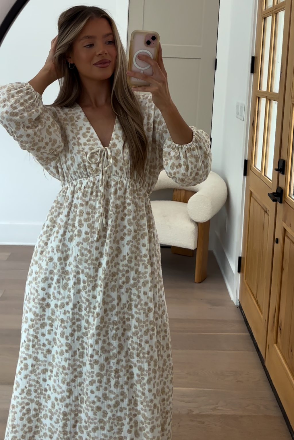 Hunter 100% Cotton Gauze Midi Dress - Natural/Fawn Floral Print | Bump Friendly Maternity Dress | Perfect for Summer, Beach Vacations & Casual Outings