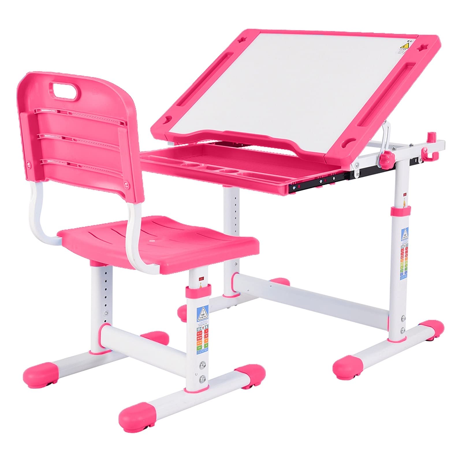Vehpro Kids Study Desk and Chair Set - Adjustable Height Children's Writing Desk with Large Storage Drawer, Ergonomic Study Table for Boys & Girls (Pink) - Perfect for Homework, Online Learning & Small Spaces