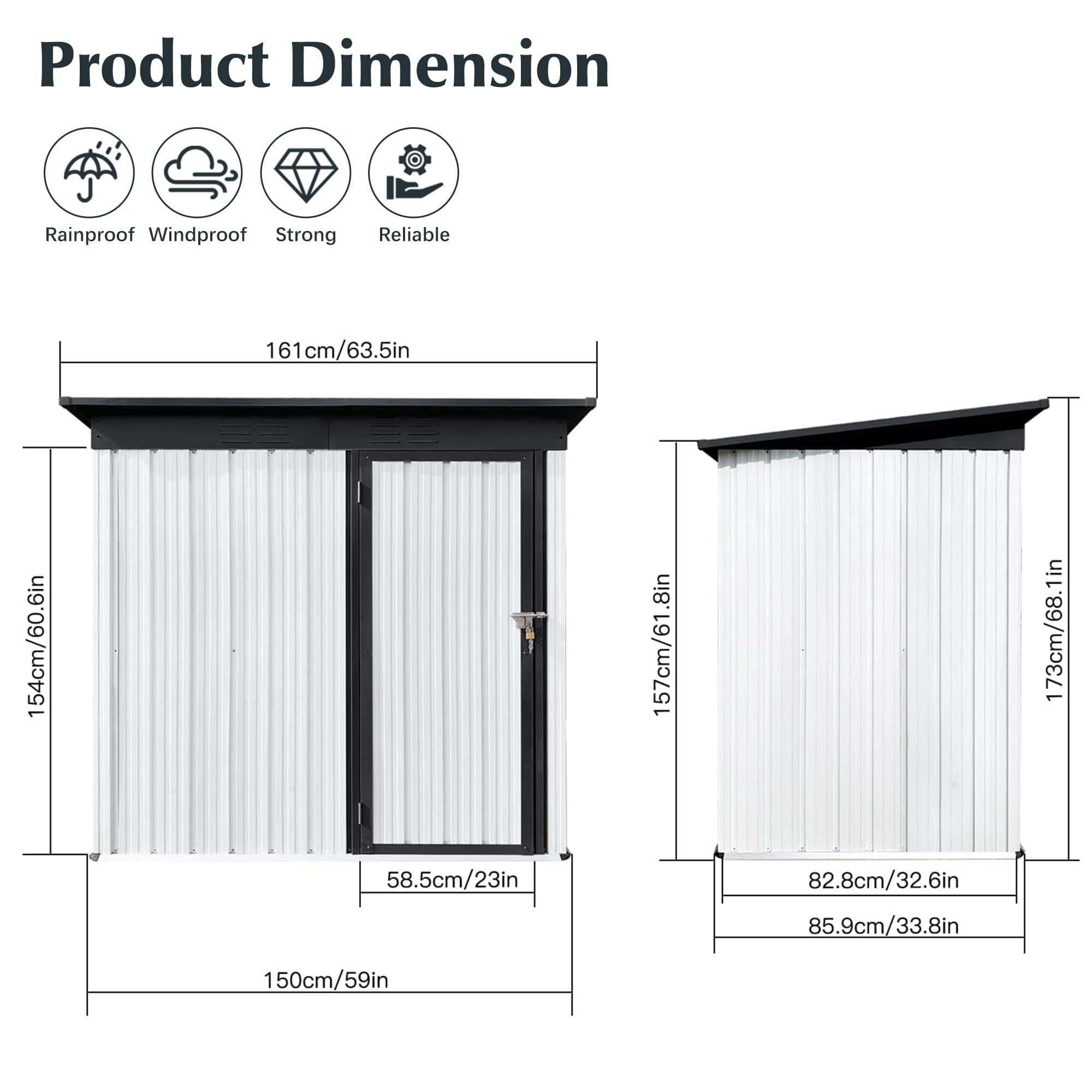 5 x 3 FT Outdoor Metal Storage Shed with Lockable Double Doors - Waterproof Galvanized Steel Garden Shed for Backyard, Patio, Lawn & Outdoor Use - Perfect for Storing Tools, Equipment & Seasonal Items (White)