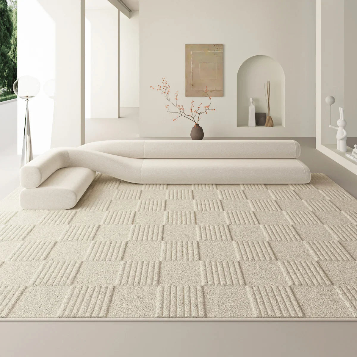 Linear Squares 3D Diatom Silk Rug - Modern Geometric Design for Living Room, Bedroom & Office Decor | Non-Slip Bath Mat & Eco-Friendly Home Accessory