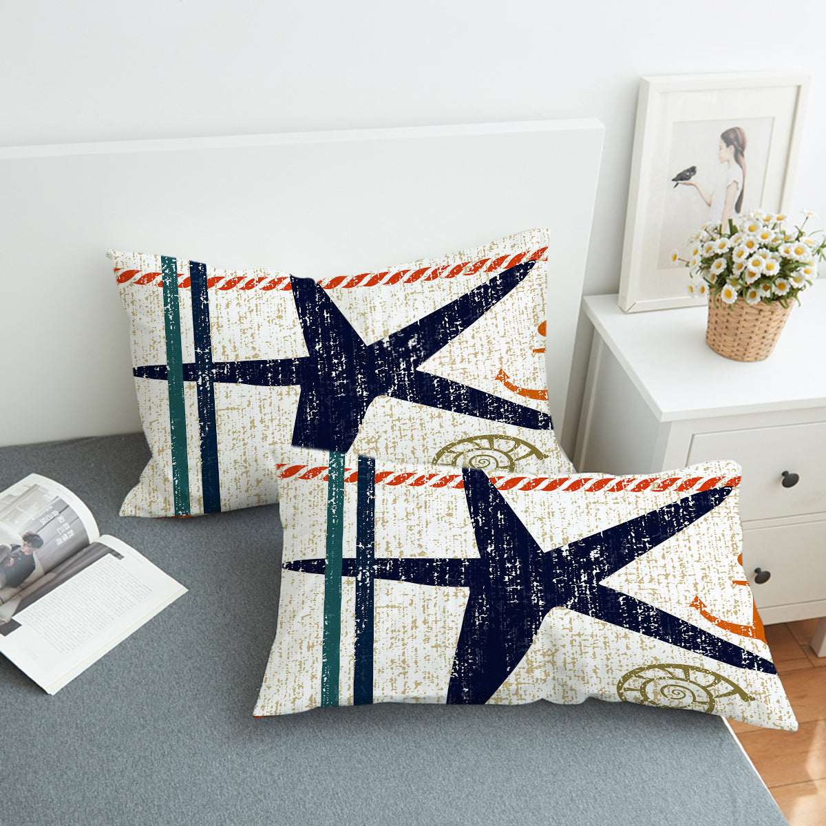 Beachy Starfish Comforter Set - Coastal Themed Bedding for Beach House & Summer Decor | Perfect for Guest Rooms, Vacation Homes & Nautical Bedroom Themes