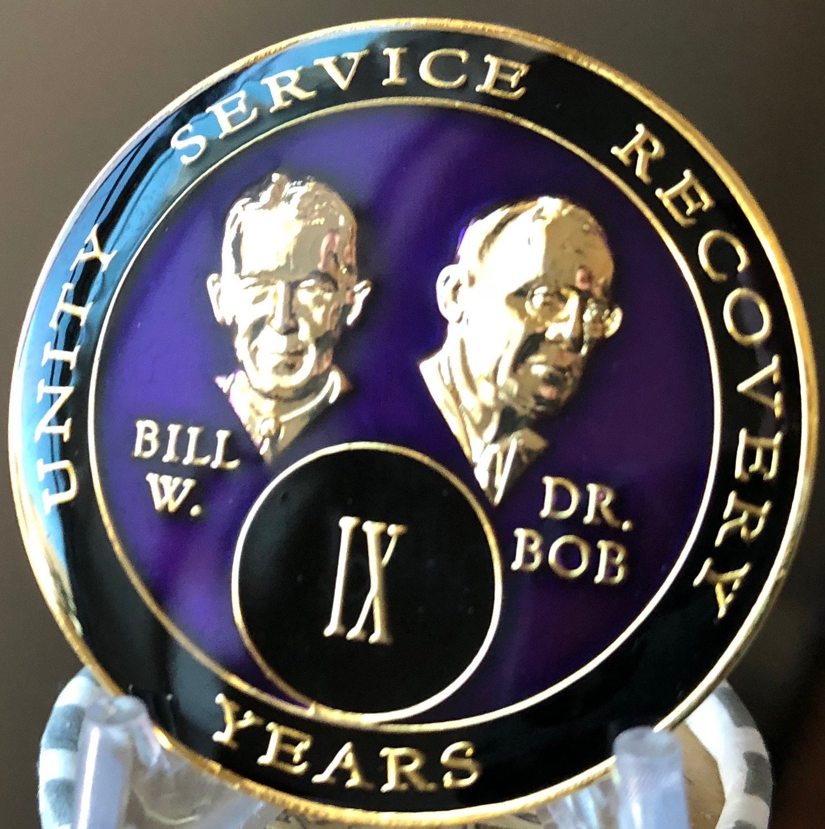 Authentic 9-Year AA Medallion Purple Tri-Plate Founders Chip - Commemorative Bill & Bob Sobriety Token - Perfect for AA Meetings, Recovery Milestones & Collectors