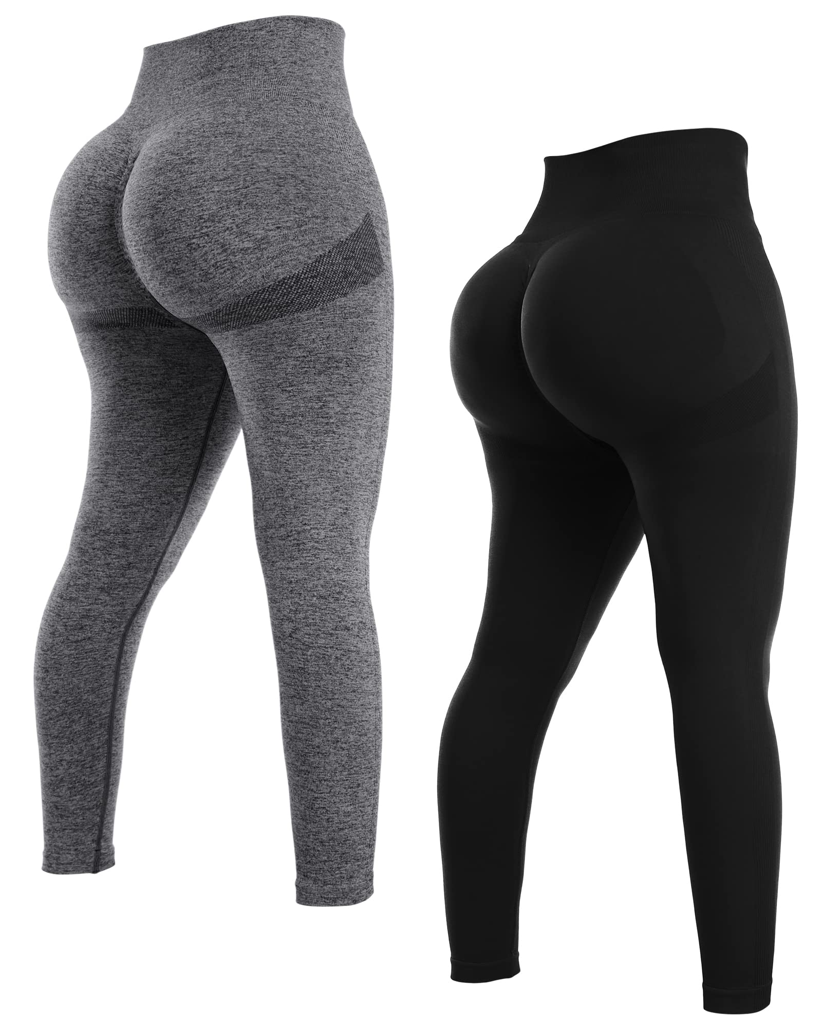 NORMOV 2-Piece Butt Lifting Workout Leggings for Women - Seamless High Waisted Gym Scrunch Booty Lifting Yoga Pants Set | Perfect for Yoga, Gym & Running
