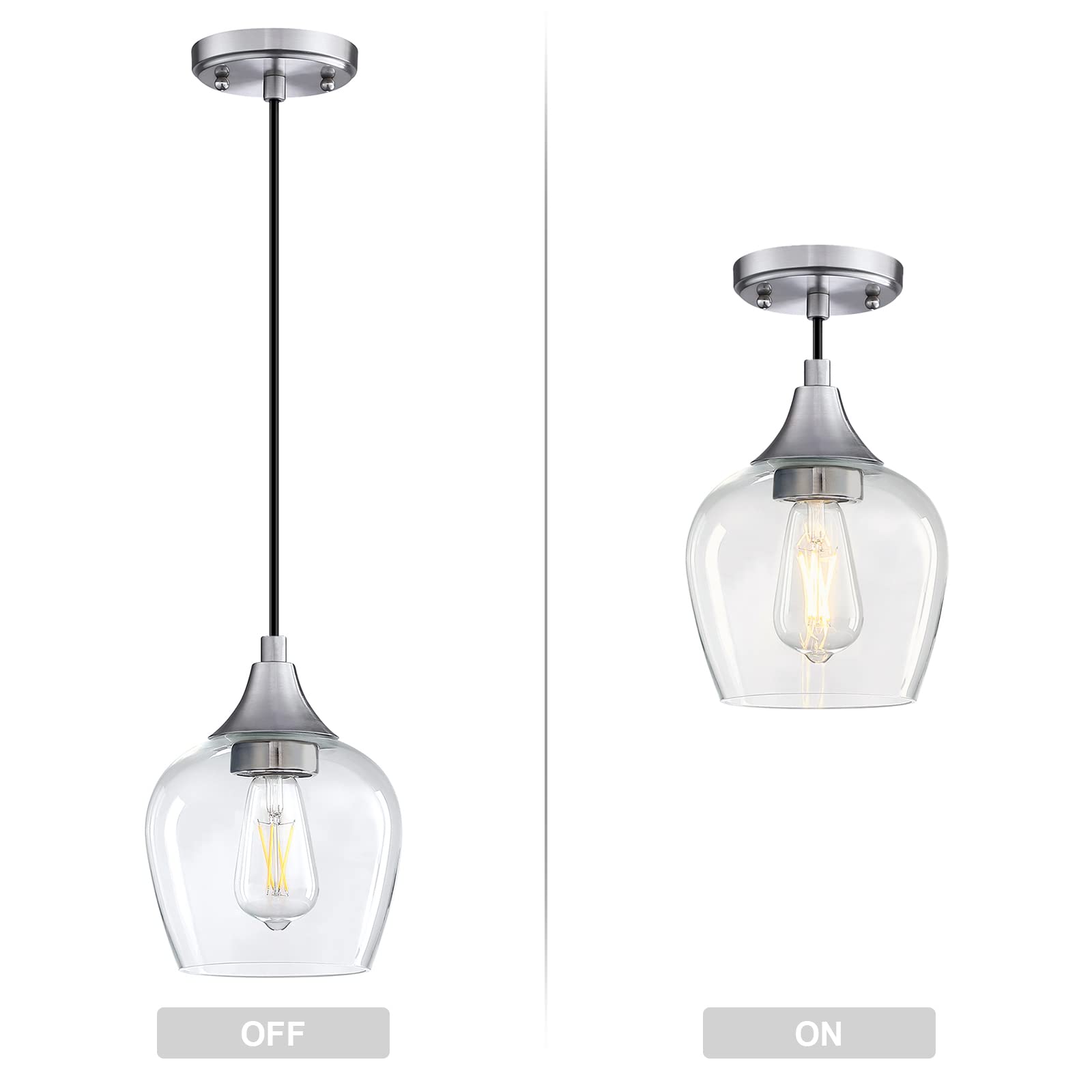 3 Pack Mini Hanging Pendant Lights - Brushed Nickel Finish with Clear Glass Shades for Kitchen Island, Dining Room & Bar | Modern Indoor Lighting Fixture for Home Decor