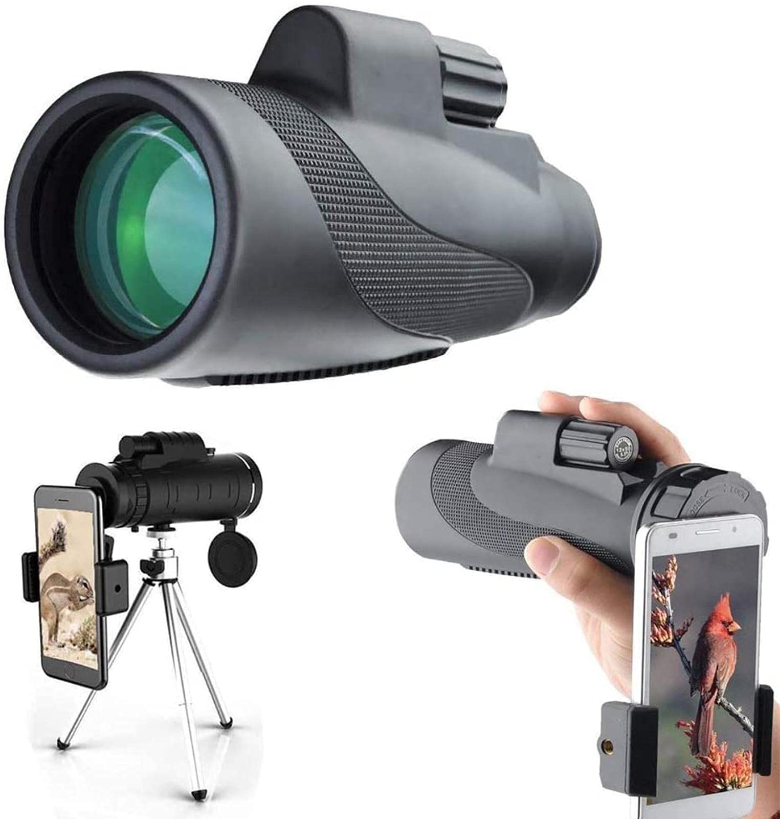 **AWJ 12X50 High Power Monocular Telescope for Bird Watching, Hunting, Travel, Concerts & Sports - with Phone Adapter & Tripod - Compact & Lightweight for Outdoor Adventures**
