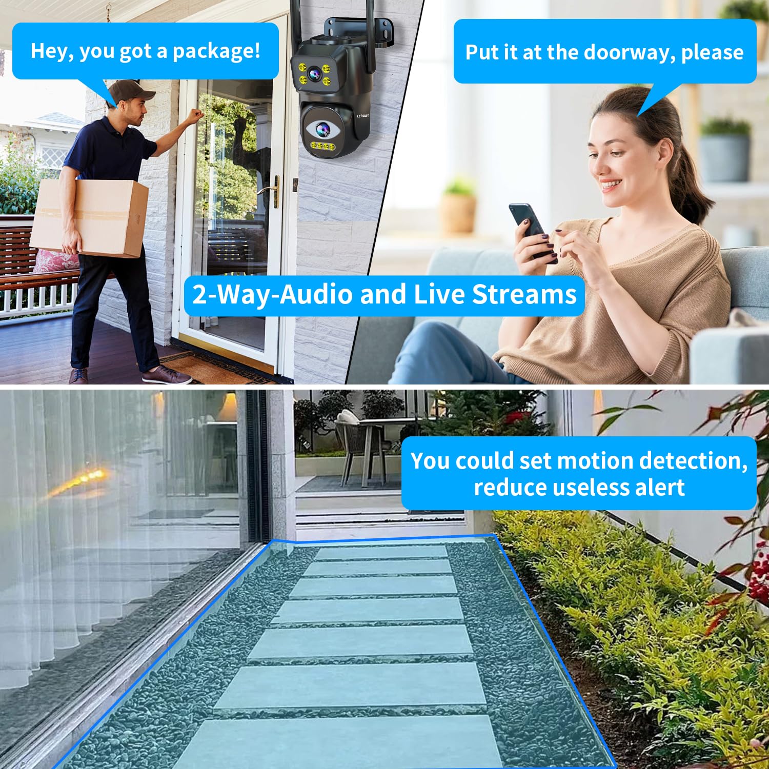 Dual Lens WiFi Security Camera Outdoor - 2.4G/5G PTZ Plug-in Auto Tracking Home Surveillance System with Night Vision & 24/7 Recording | Ideal for Home Security, Baby Monitoring & Property Protection