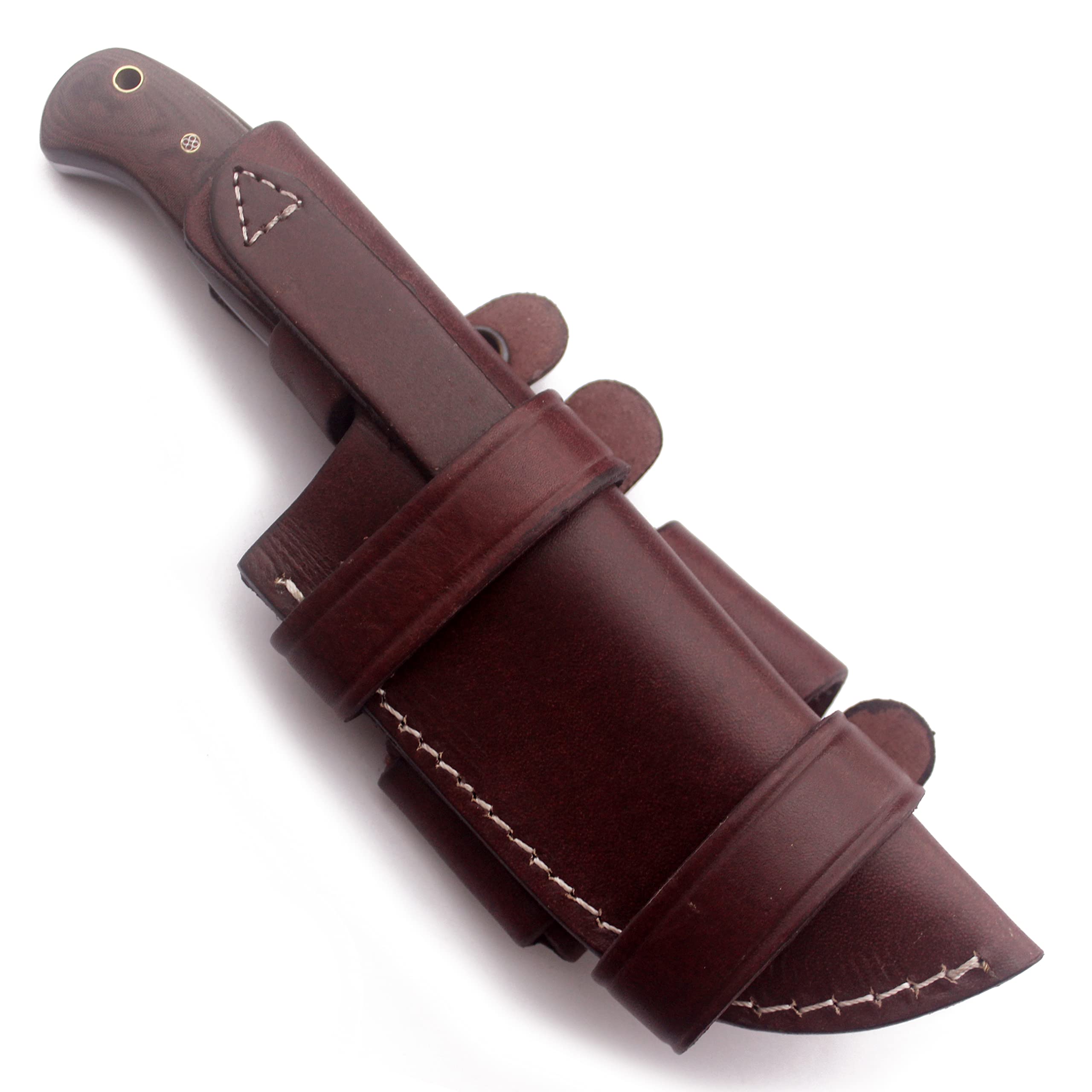 Premium Damascus Steel Tracker Knife - Handmade Fixed Blade Hunting Knife with G10 Handle & Cowhide Leather Sheath - Includes Sharpening Stone - Ideal for EDC, Hunting, Bushcraft, Camping (SAW BACK-38 BROWN)