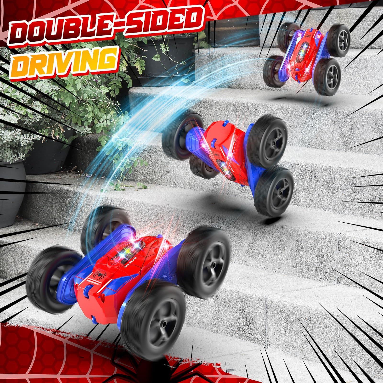 360° Flipping Remote Control Stunt Car with LED Lights - 4WD RC Toy for Kids Ages 8-12 | Perfect Birthday Gift for Boys & Girls | Indoor & Outdoor Play, Backyard Racing, Nighttime Fun