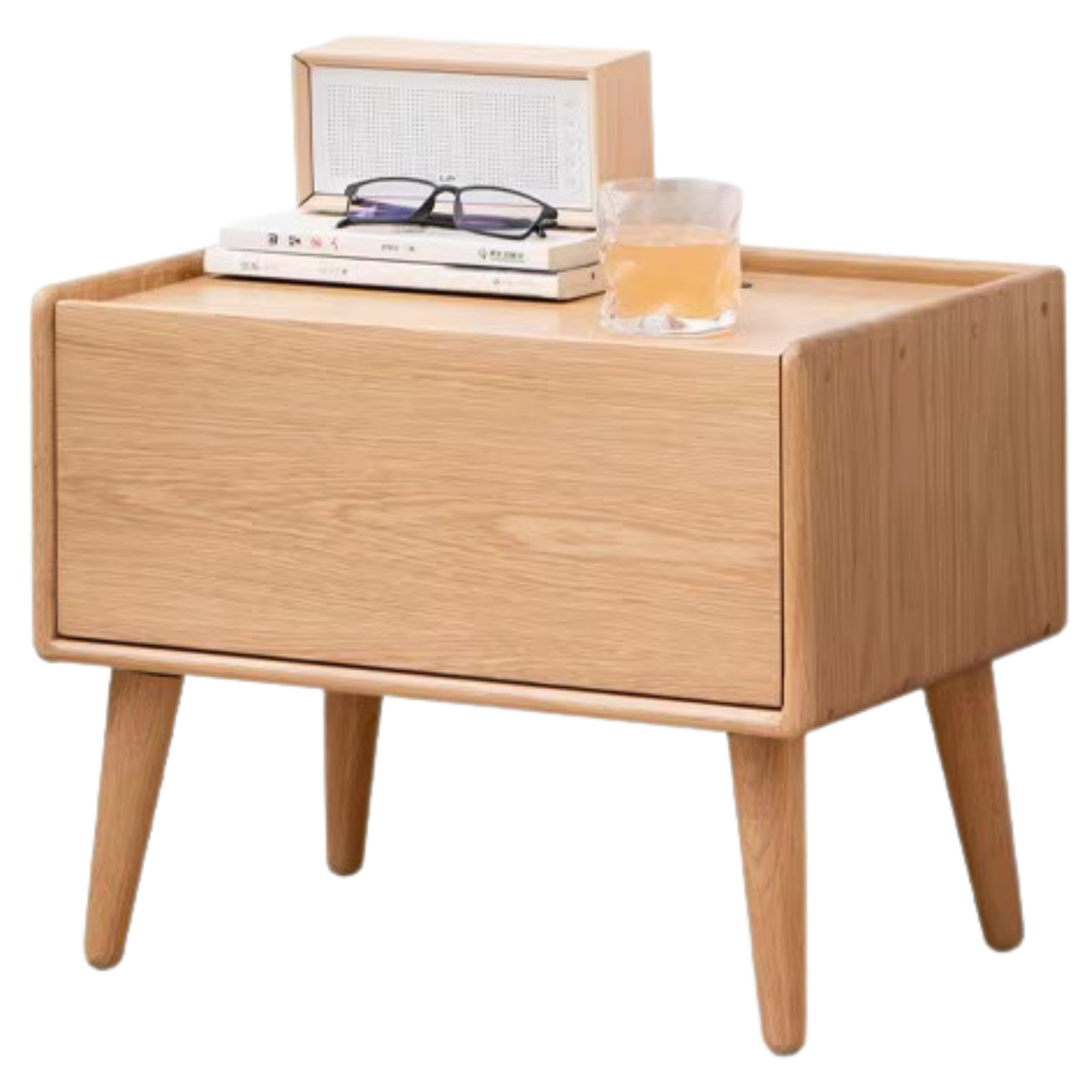 Solid Oak Wood Nightstand with Built-in USB Outlet - Perfect for Bedroom, Living Room, or Office Use