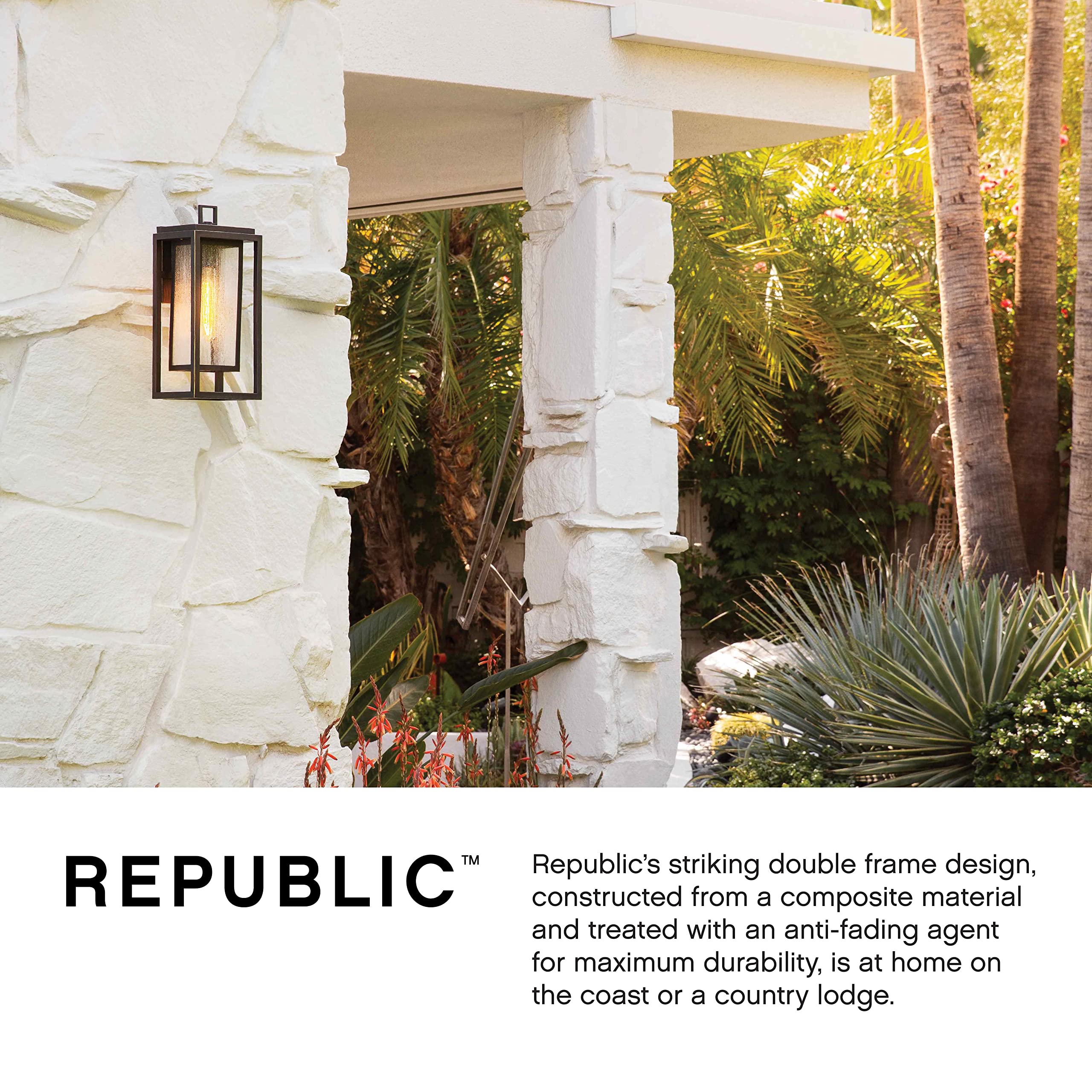 Hinkley Republic 1005OZ Large Outdoor Wall Mount Lantern - Transitional Modern Double Frame Design, Oil Rubbed Bronze - Coastal Elements Collection - Perfect for Porch, Patio, Garden and Entryway Lighting