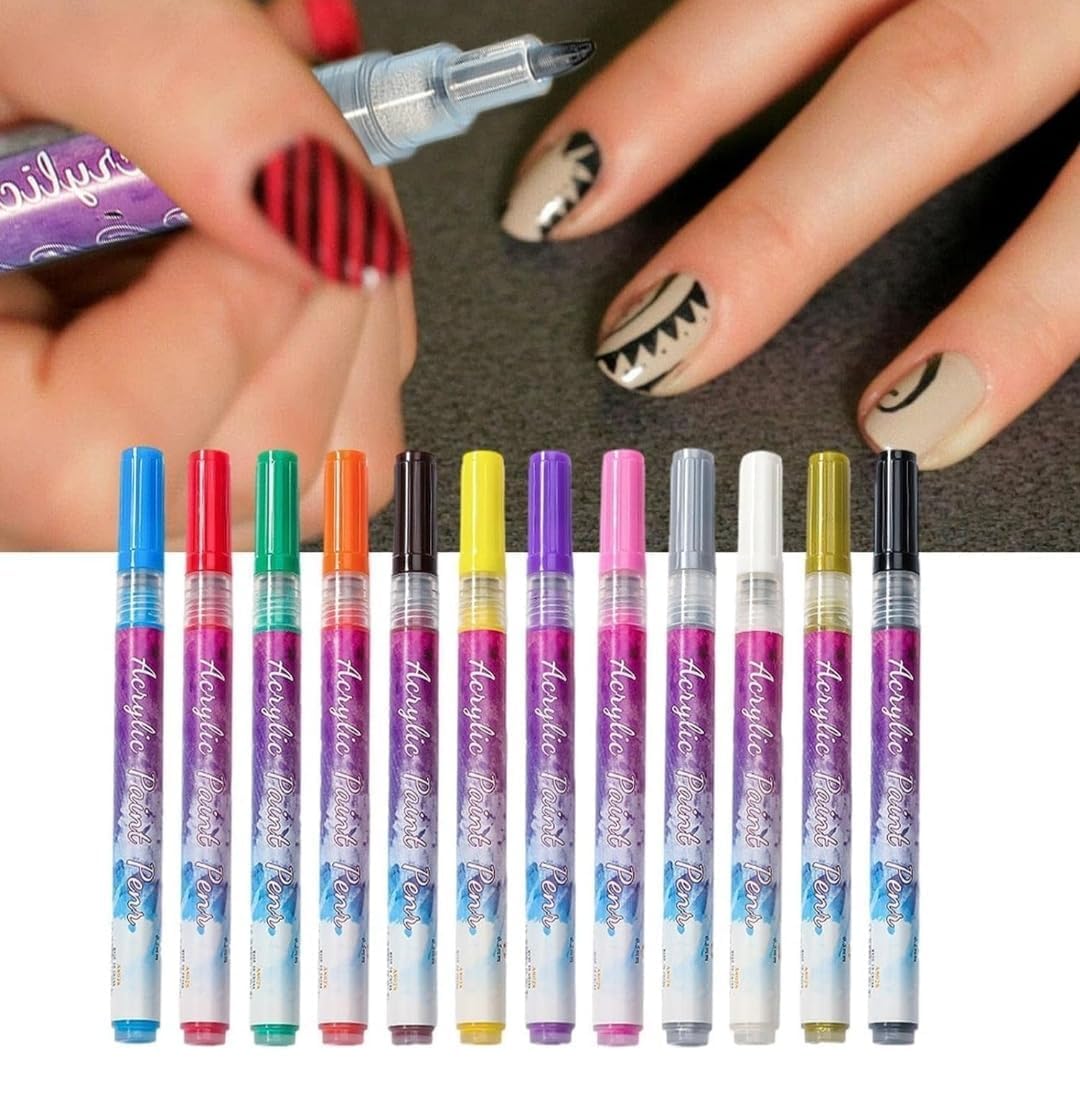 12 Colors Nail Art Pens Set - 3D Painting, Quick Dry & Waterproof Nail Graffiti Liner Pens for DIY Nail Art, Doting Flowers & Abstract Designs | Perfect for Home Manicures, Salon Use & Gift Giving