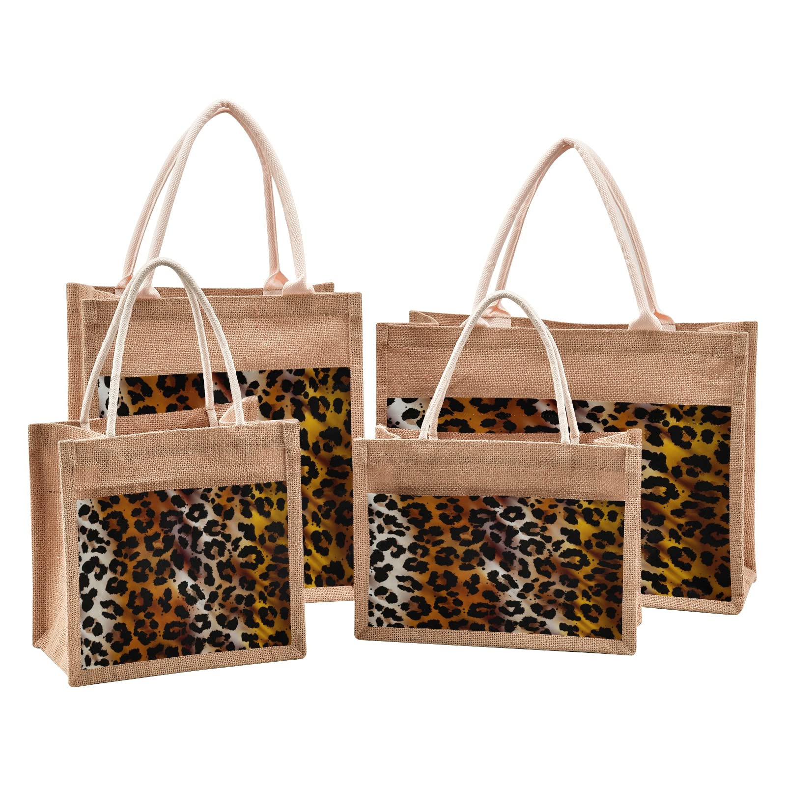 Stylish Brown Leopard Print Jute Tote Bag for Women - Eco-Friendly Grocery Shopping Bag with Sturdy Handles - 8.7 x 11.8 x 5.9 Inches - Perfect for Beach Outings, Farmers Market & Travel Accessories