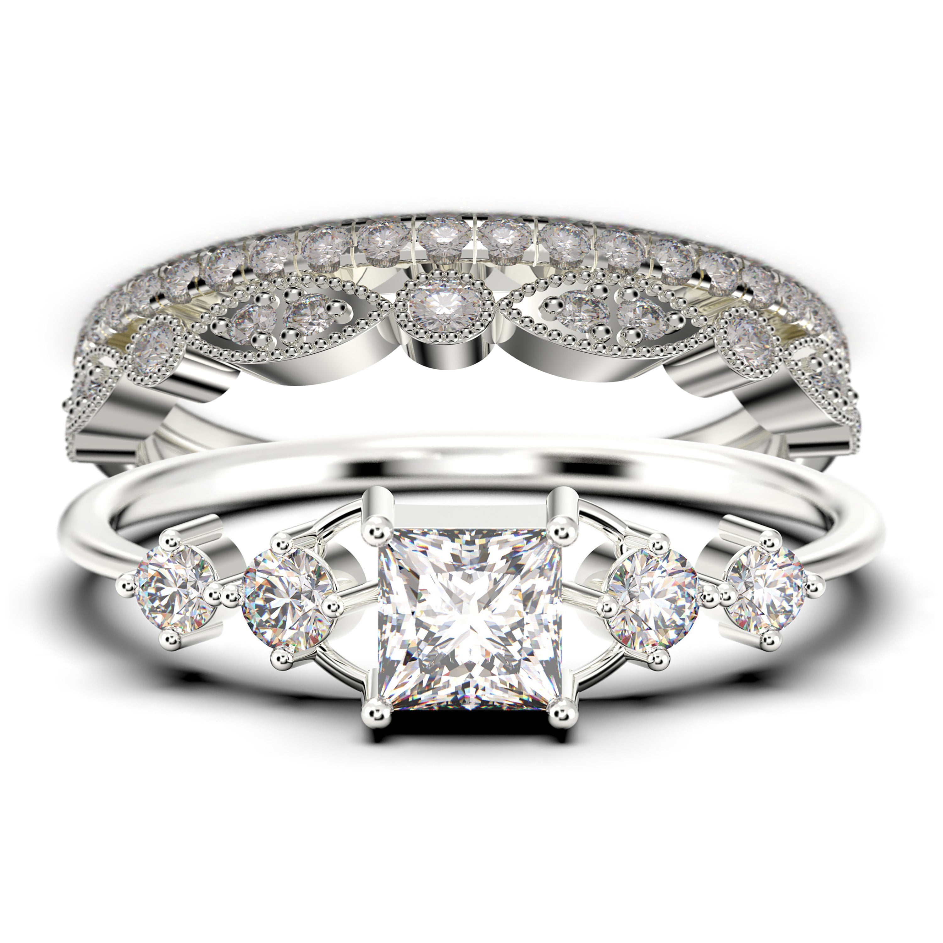 1.75 Carat Princess Cut Moissanite Engagement Ring - Minimalist Anniversary Ring in 10k/14k/18k Solid Gold, Dainty Wedding Band Set, Promise Ring for Women | Perfect for Proposals, Weddings & Special Occasions