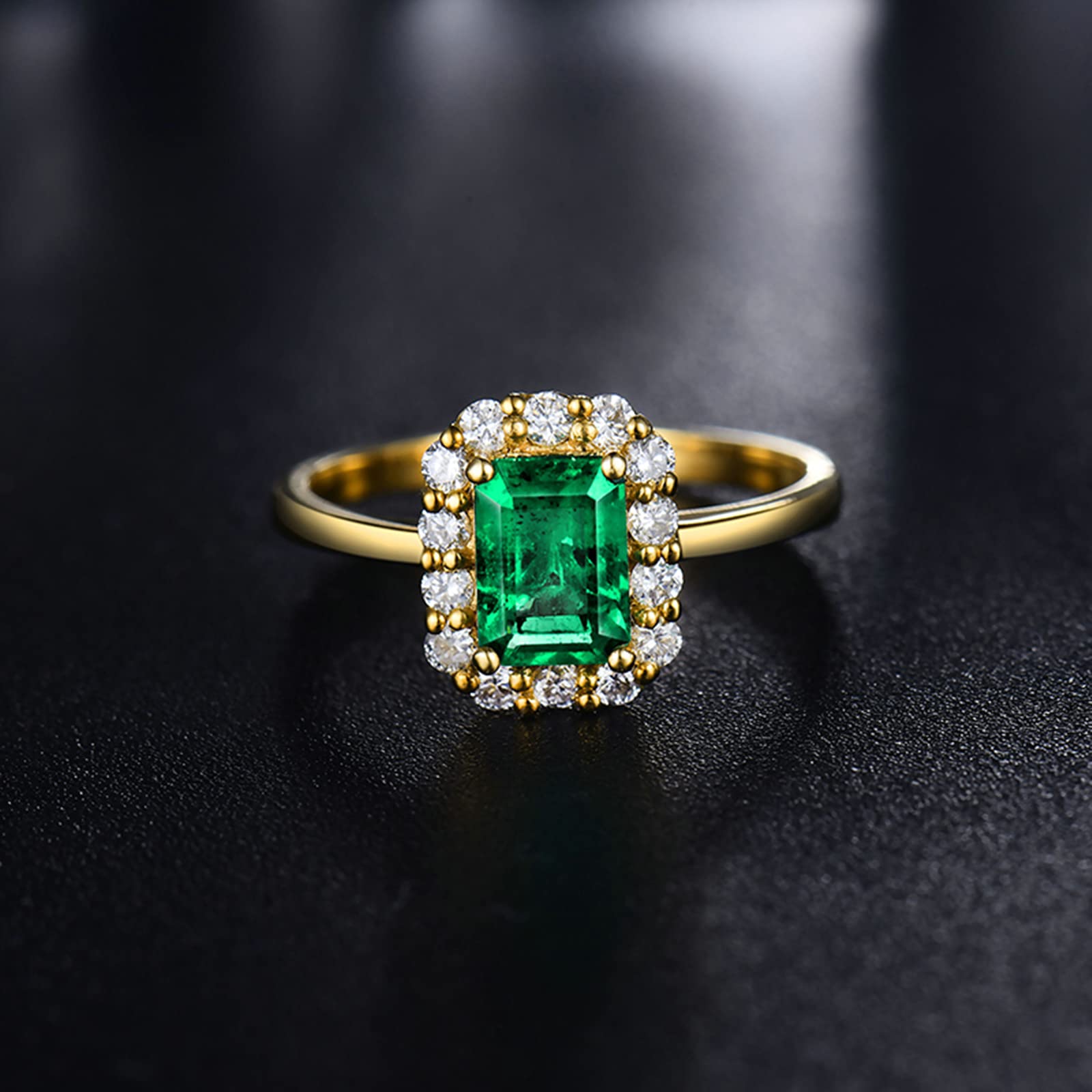 18K Yellow Gold & 925 Sterling Silver Women's Wedding Rings - Simple Emerald Moissanite/Zirconia Band for Engagement, Anniversary & Everyday Wear