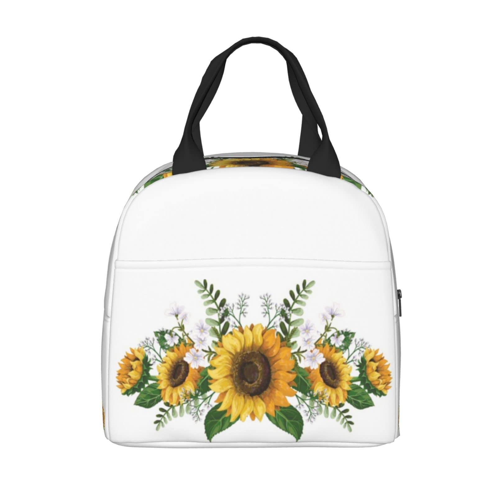 **Insulated Sunflower White Lunch Box for Kids - Reusable Lunch Bag for Boys & Girls, Perfect for School, Camping, Hiking, Picnic, Beach & Travel - Ideal for Meals On-the-Go**
